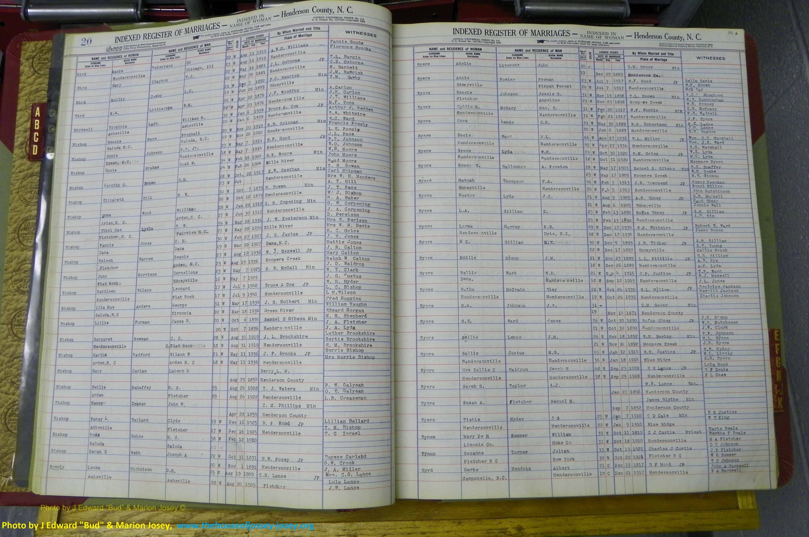Henderson Co, NC, Marriages Female, A - K, 1851 to 1963, (019).JPG