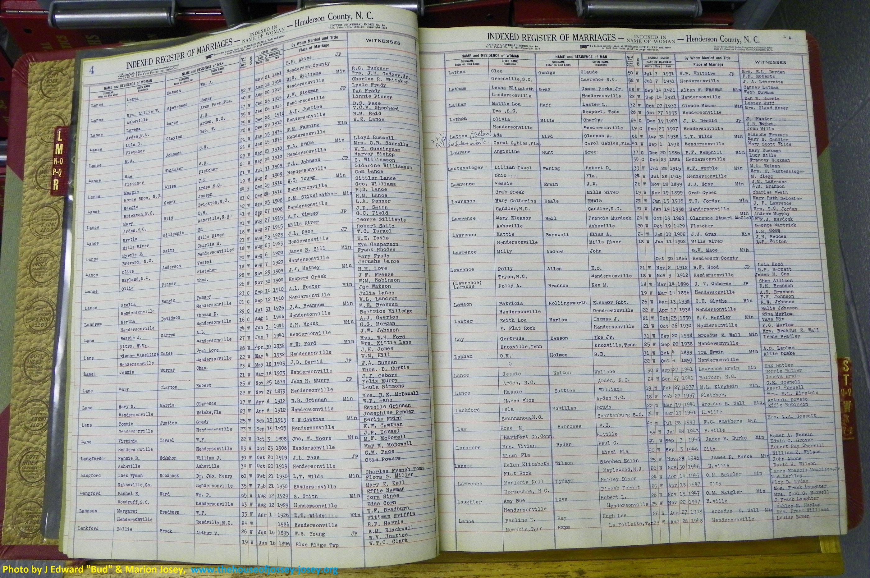 Henderson Co, NC, Marriages Female, L - Z, 1851 to 1963, (005).JPG