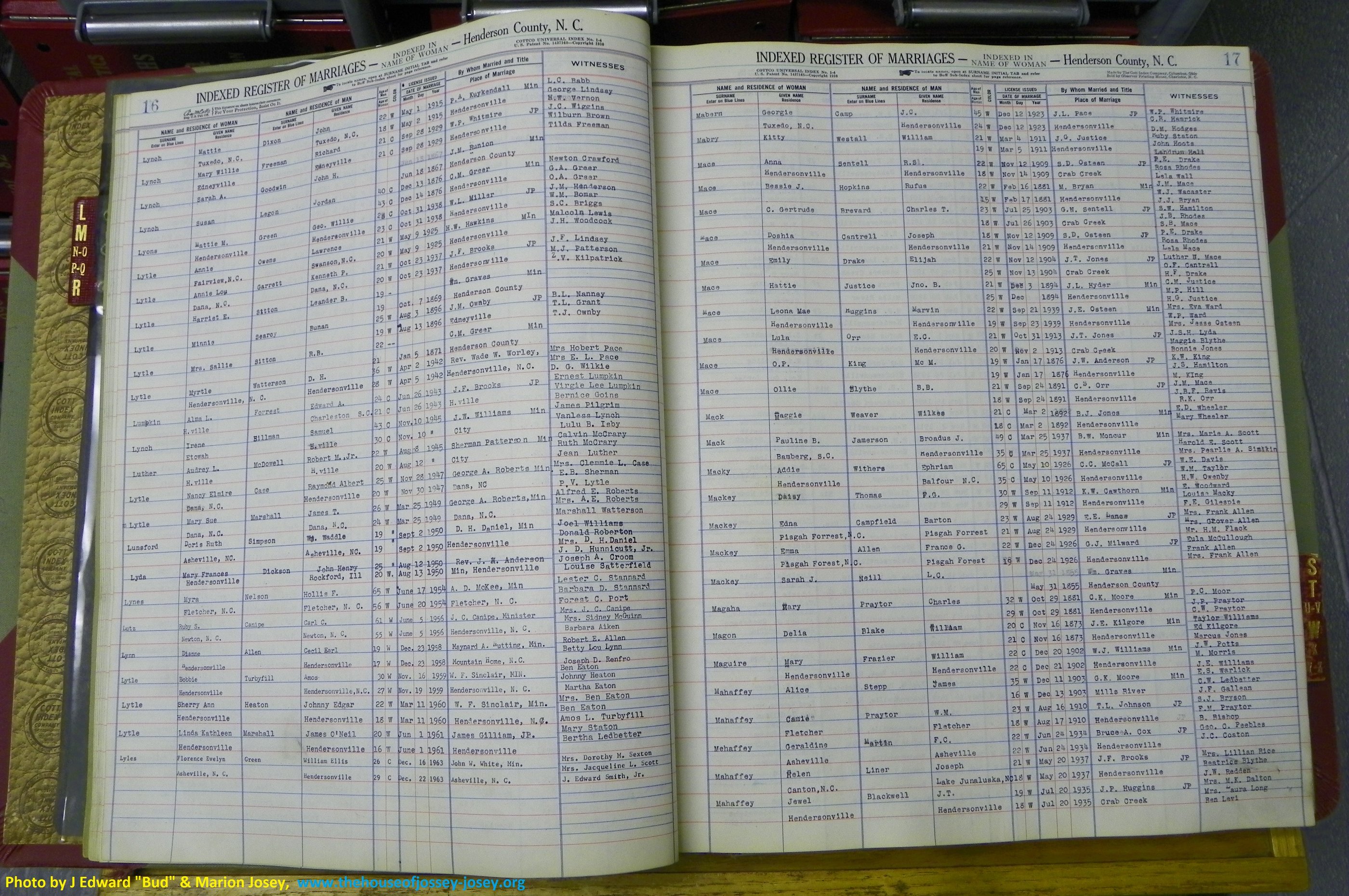 Henderson Co, NC, Marriages Female, L - Z, 1851 to 1963, (016).JPG
