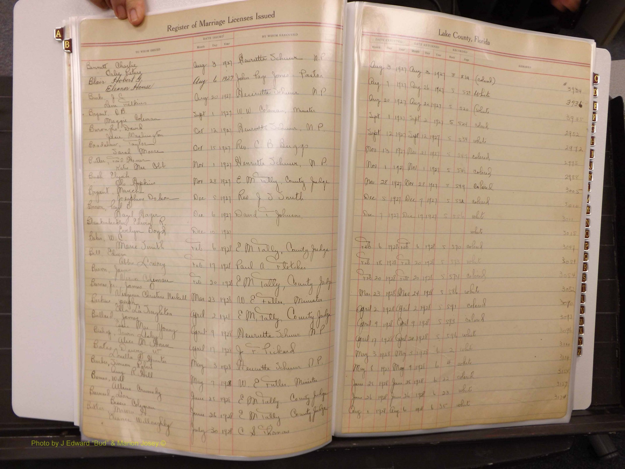 Lake Co, FL Marriage Book 1, 1912-1929 Index B19.JPG