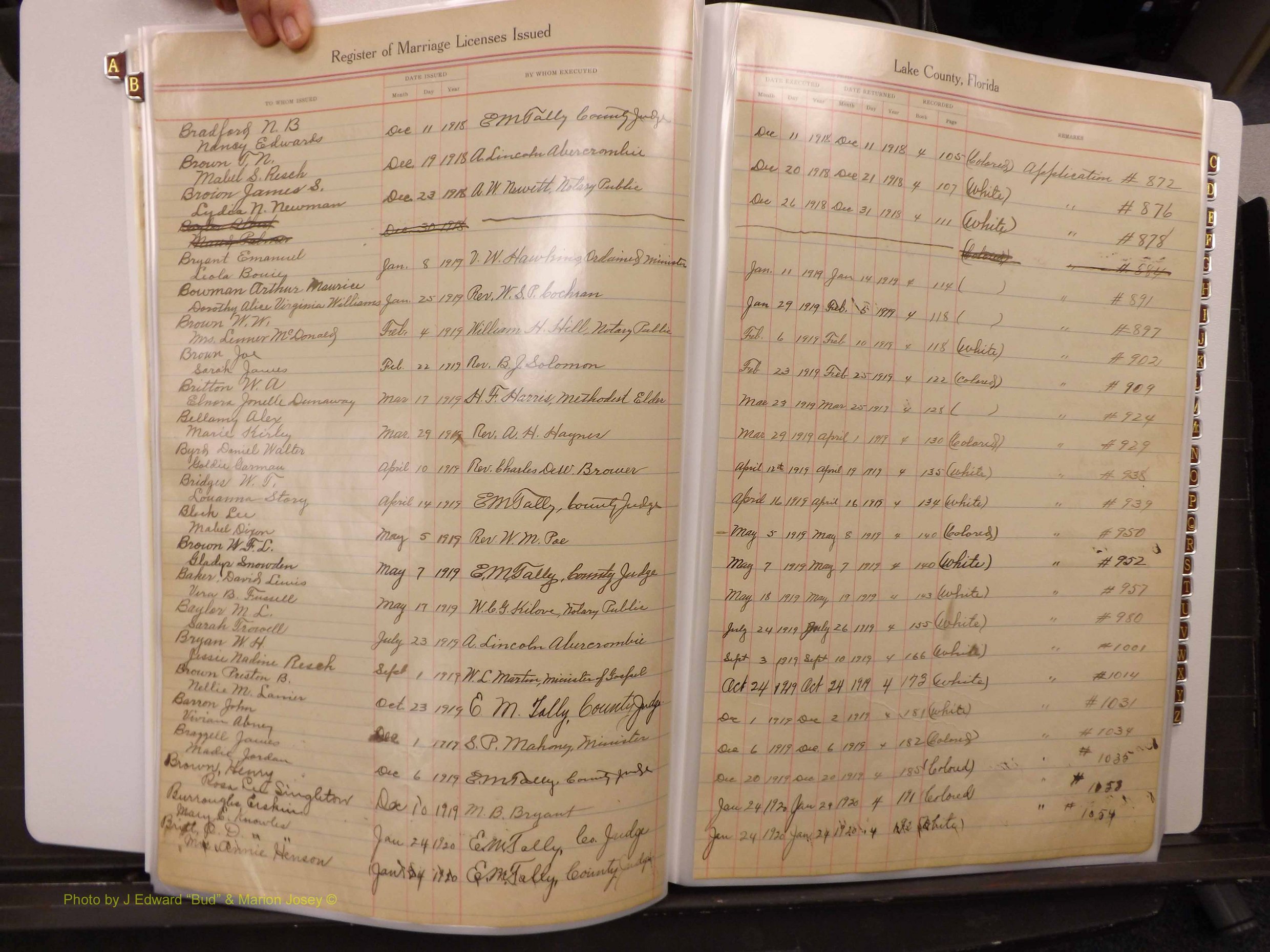 Lake Co, FL Marriage Book 1, 1912-1929 Index B7.JPG