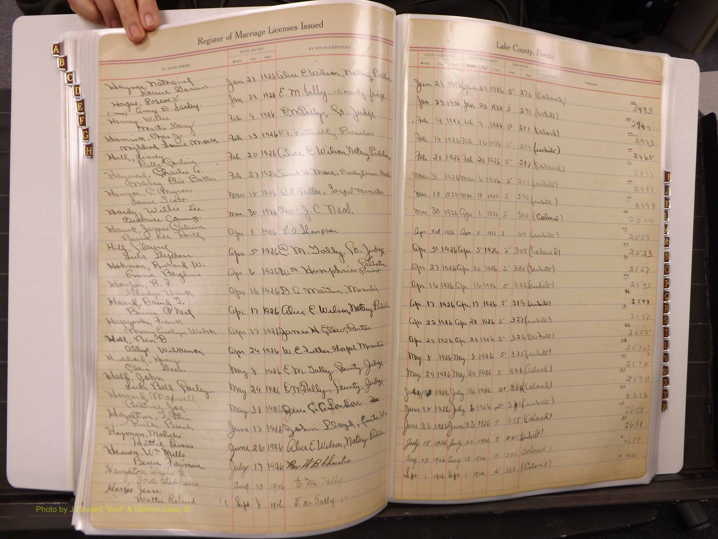 Lake Co, FL Marriage Book 1, 1912-1929 Index H11.JPG