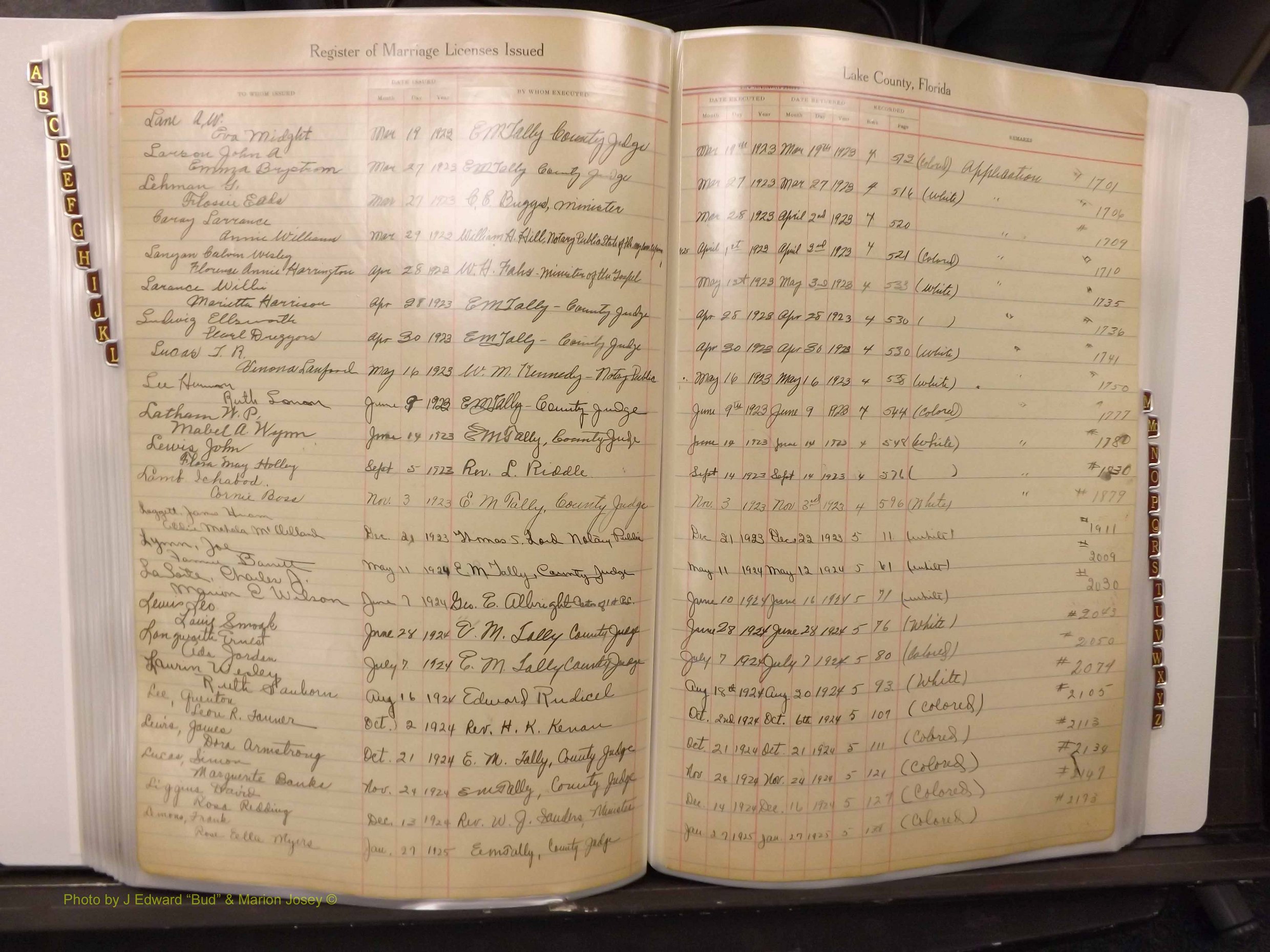 Lake Co, FL Marriage Book 1, 1912-1929 Index L4.JPG