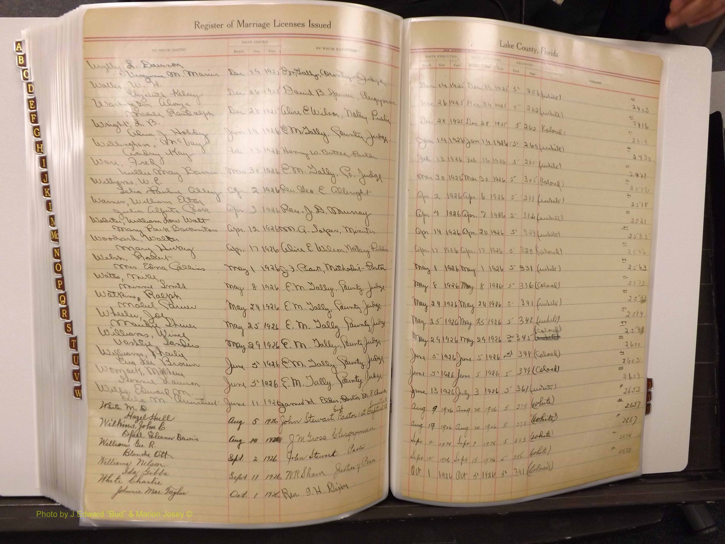 Lake Co, FL Marriage Book 1, 1912-1929 Index W11.JPG