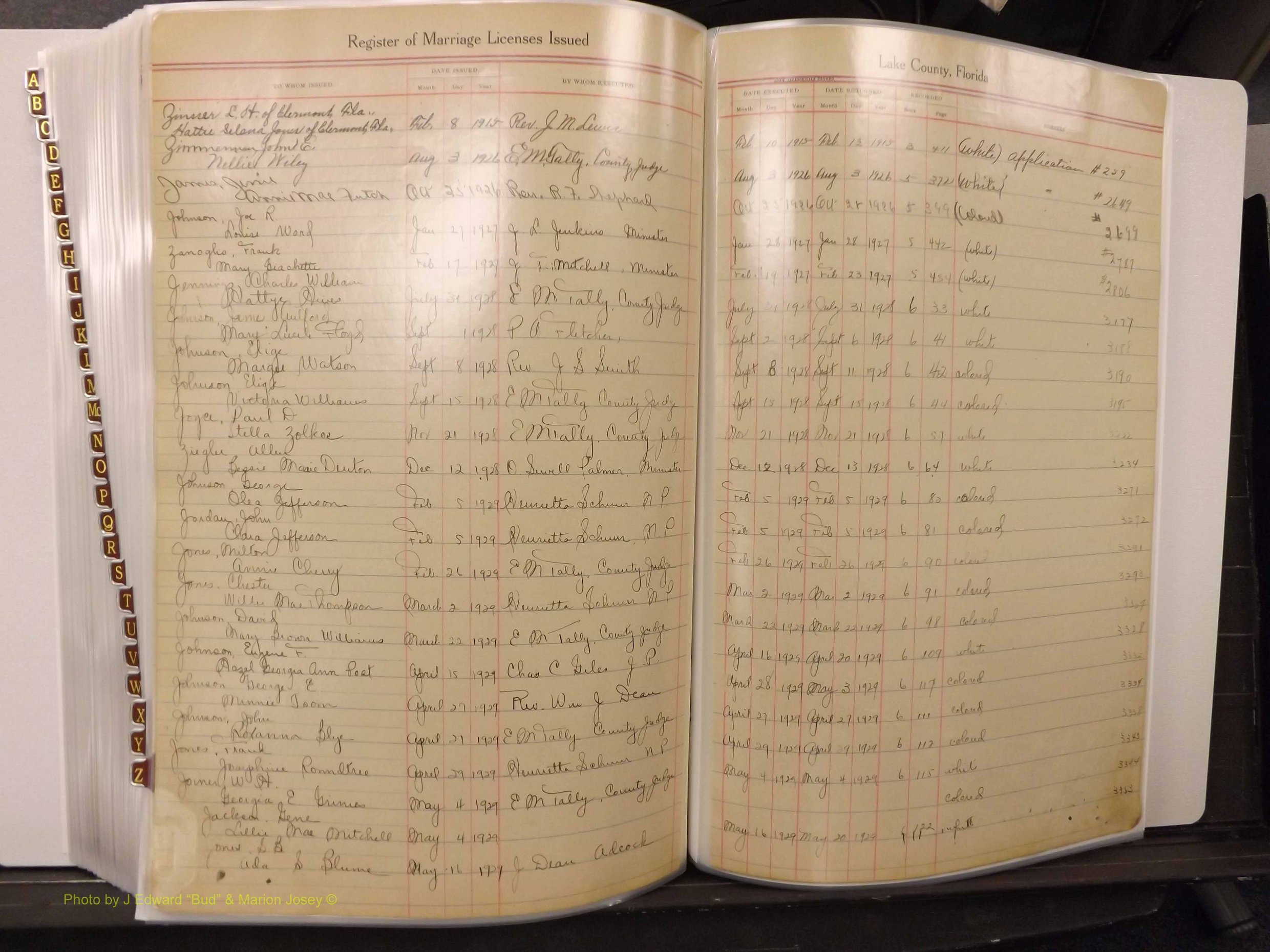 Lake Co, FL Marriage Book 1, 1912-1929 Index Z & J9.JPG