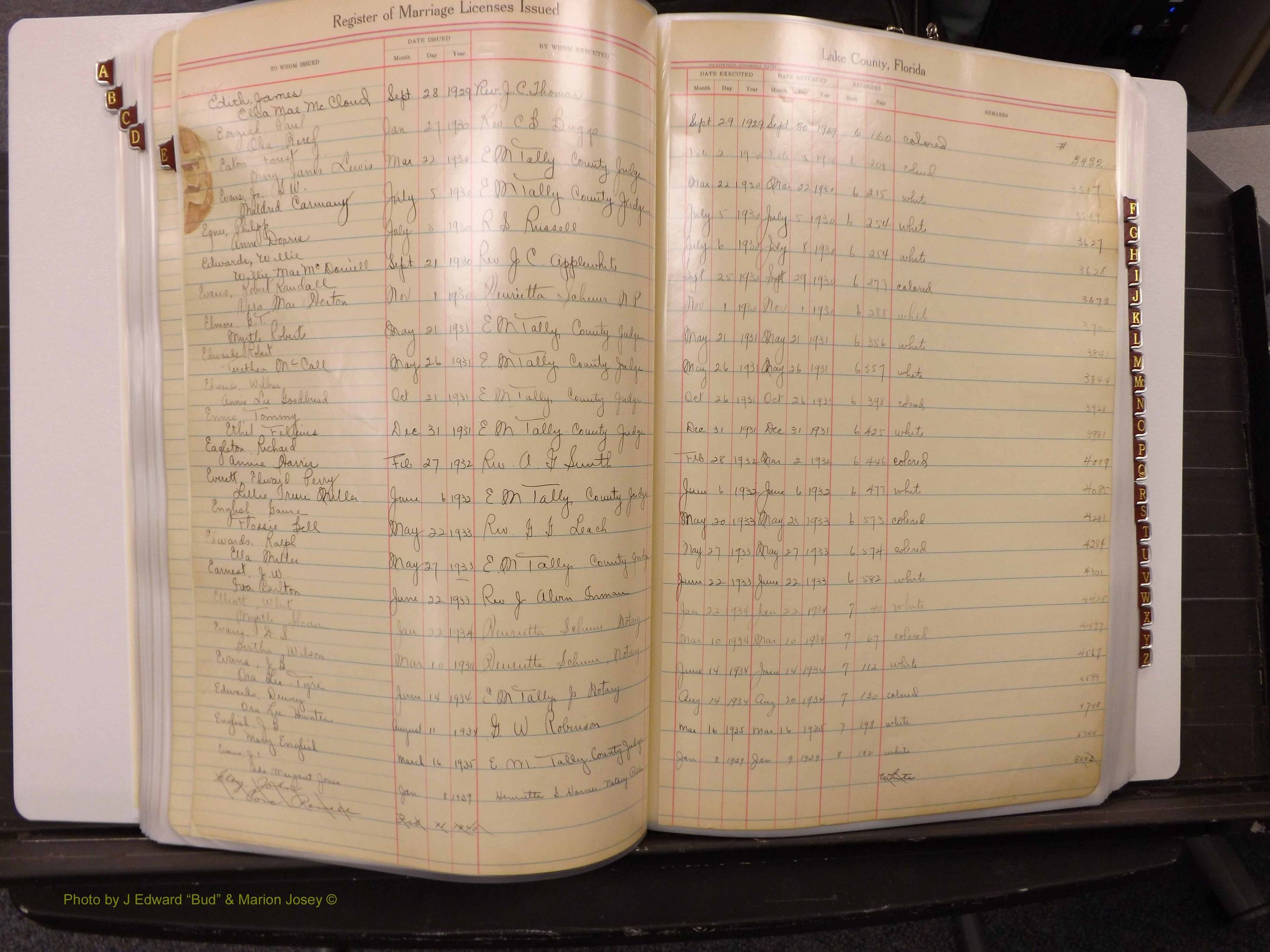 Lake Co, FL Marriage Book 2, 1929-1944 Index E1.JPG