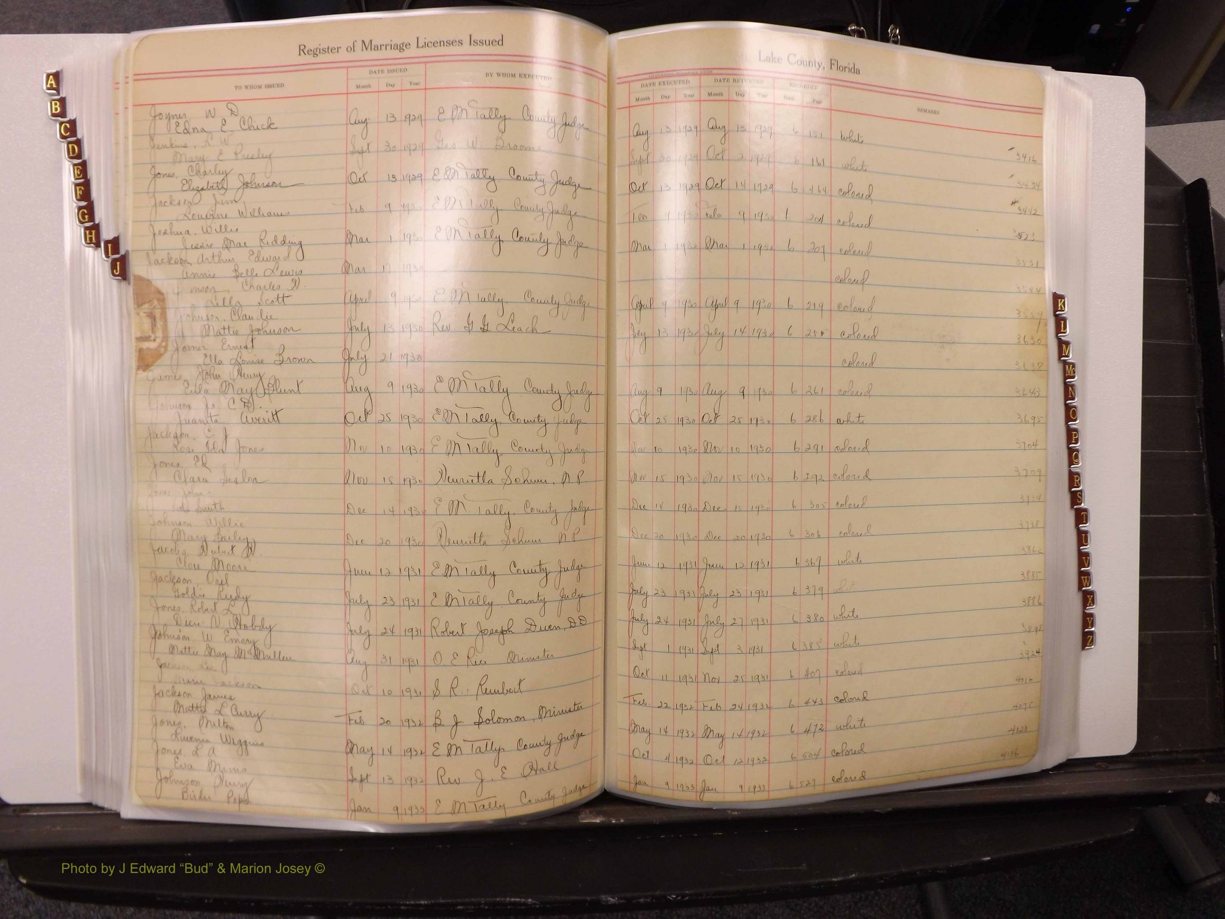 Lake Co, FL Marriage Book 2, 1929-1944 Index J1.JPG