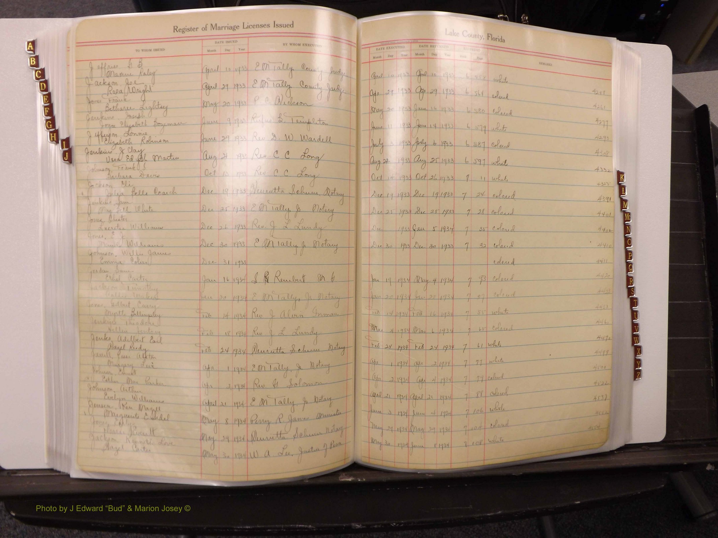 Lake Co, FL Marriage Book 2, 1929-1944 Index J2.JPG