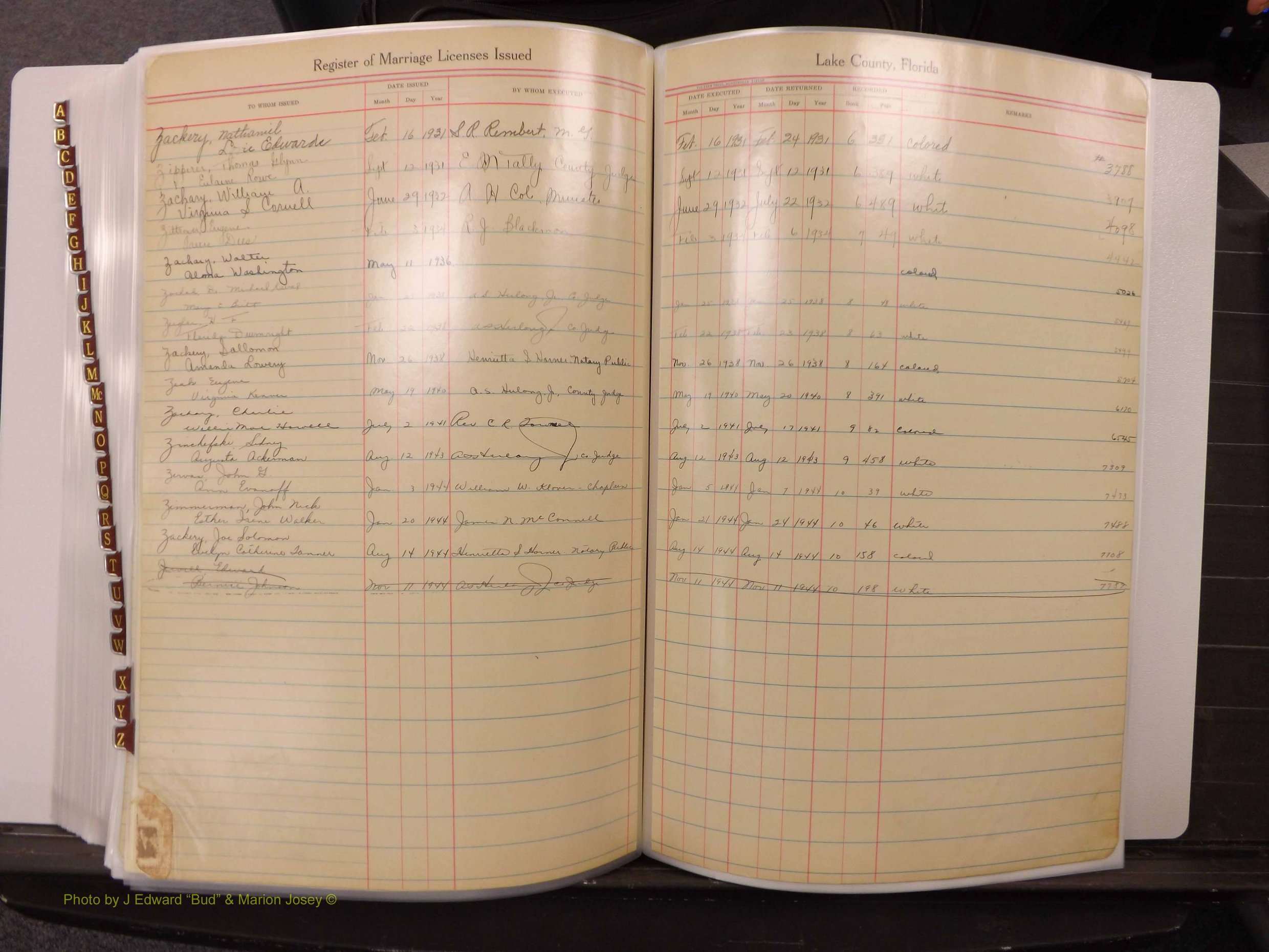 Lake Co, FL Marriage Book 2, 1929-1944 Index Z.JPG