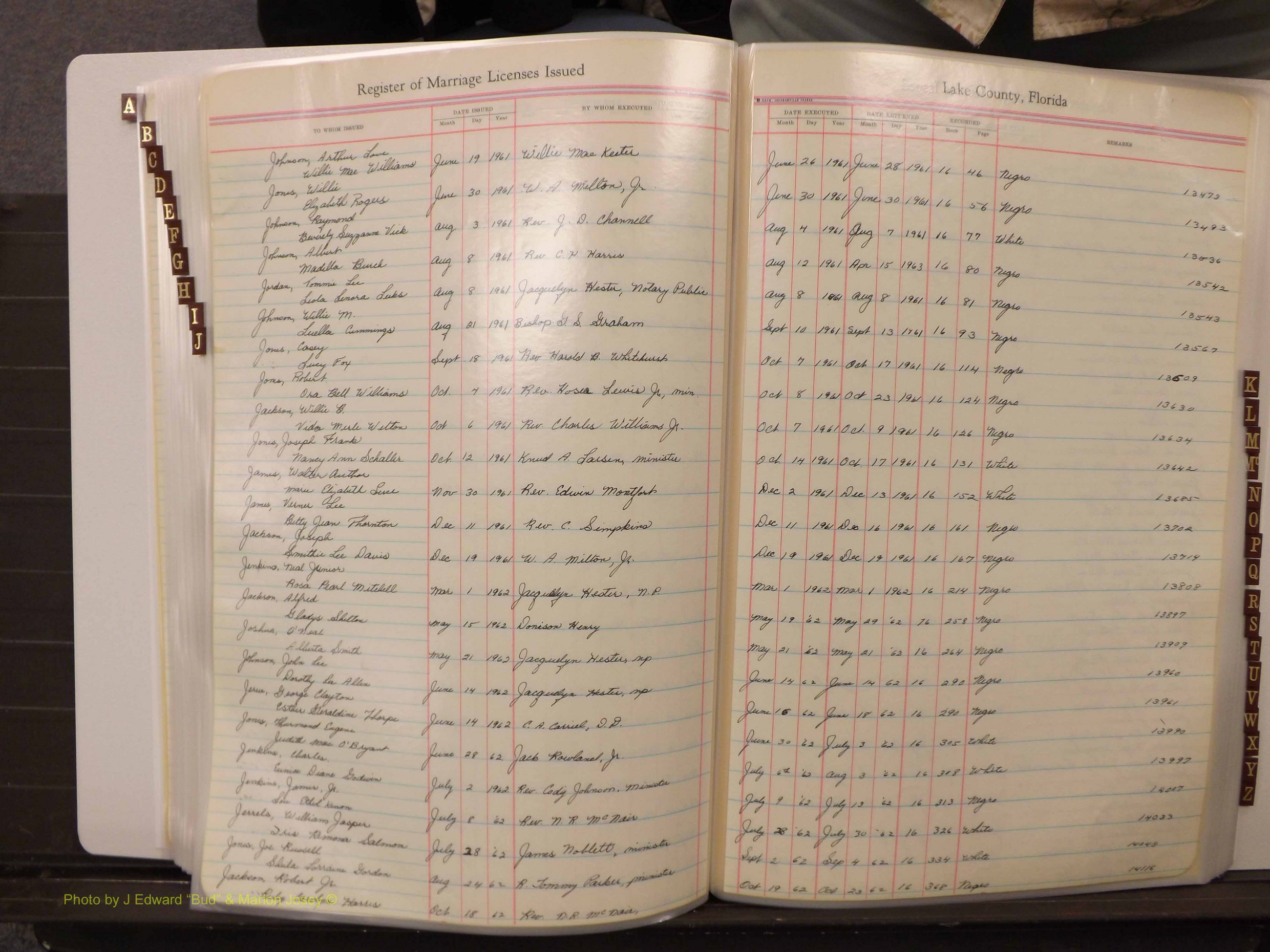 Lake Co, FL Marriage Book 4, 1959-1964 Index J3.JPG