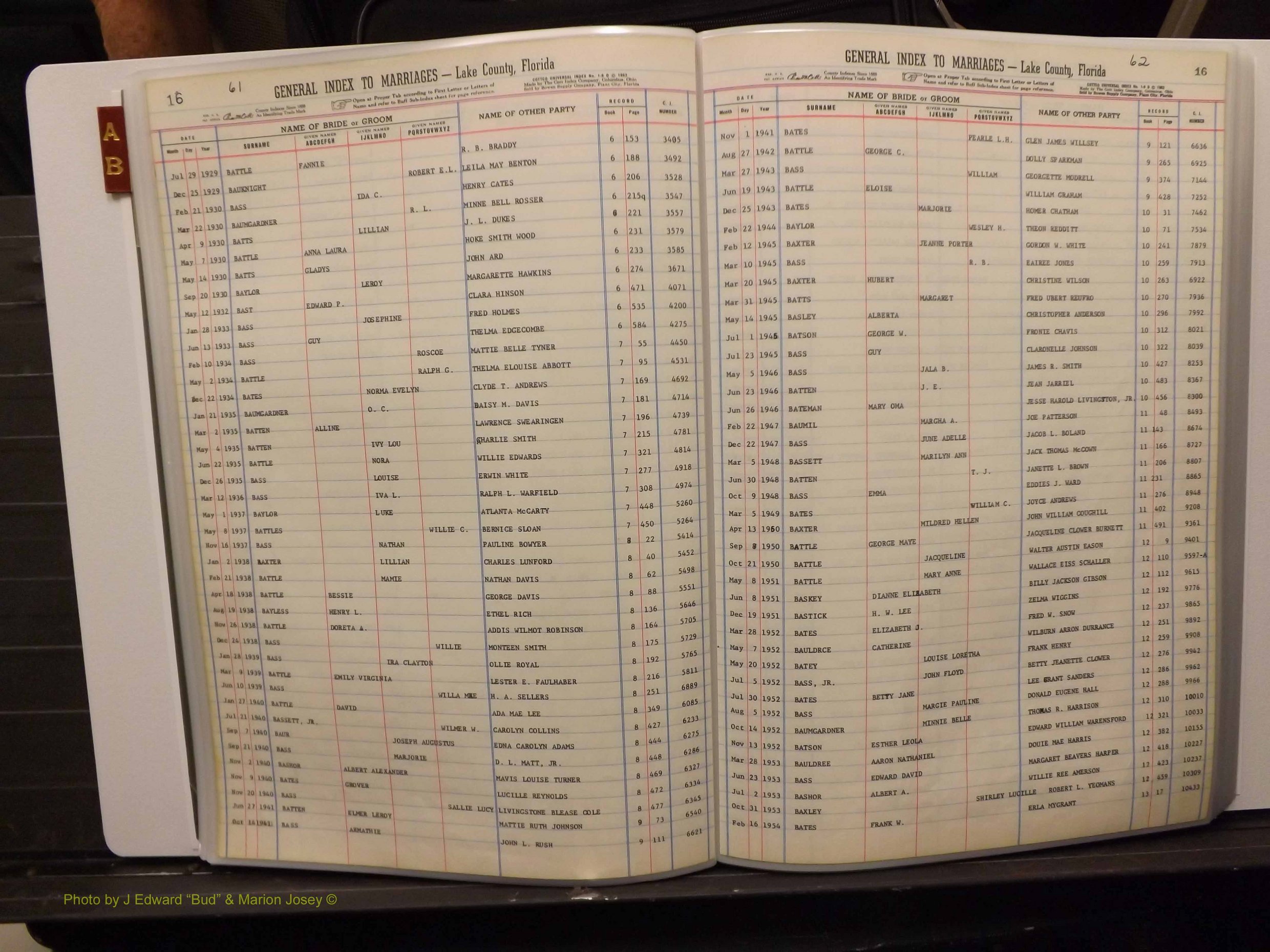 Lake Co, FL Marriage Index A-B, 1889-1986 (132).JPG