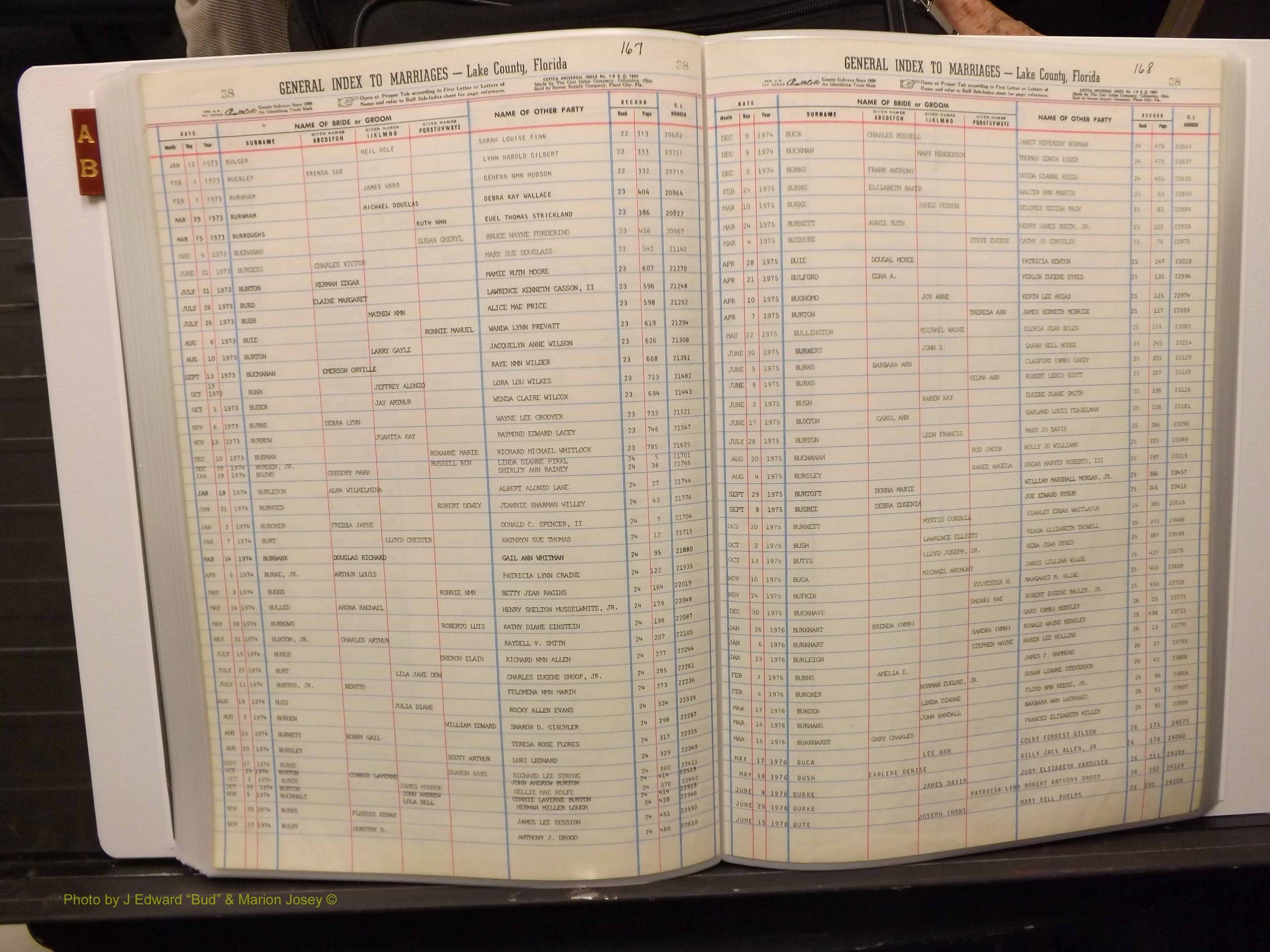 Lake Co, FL Marriage Index A-B, 1889-1986 (189).JPG