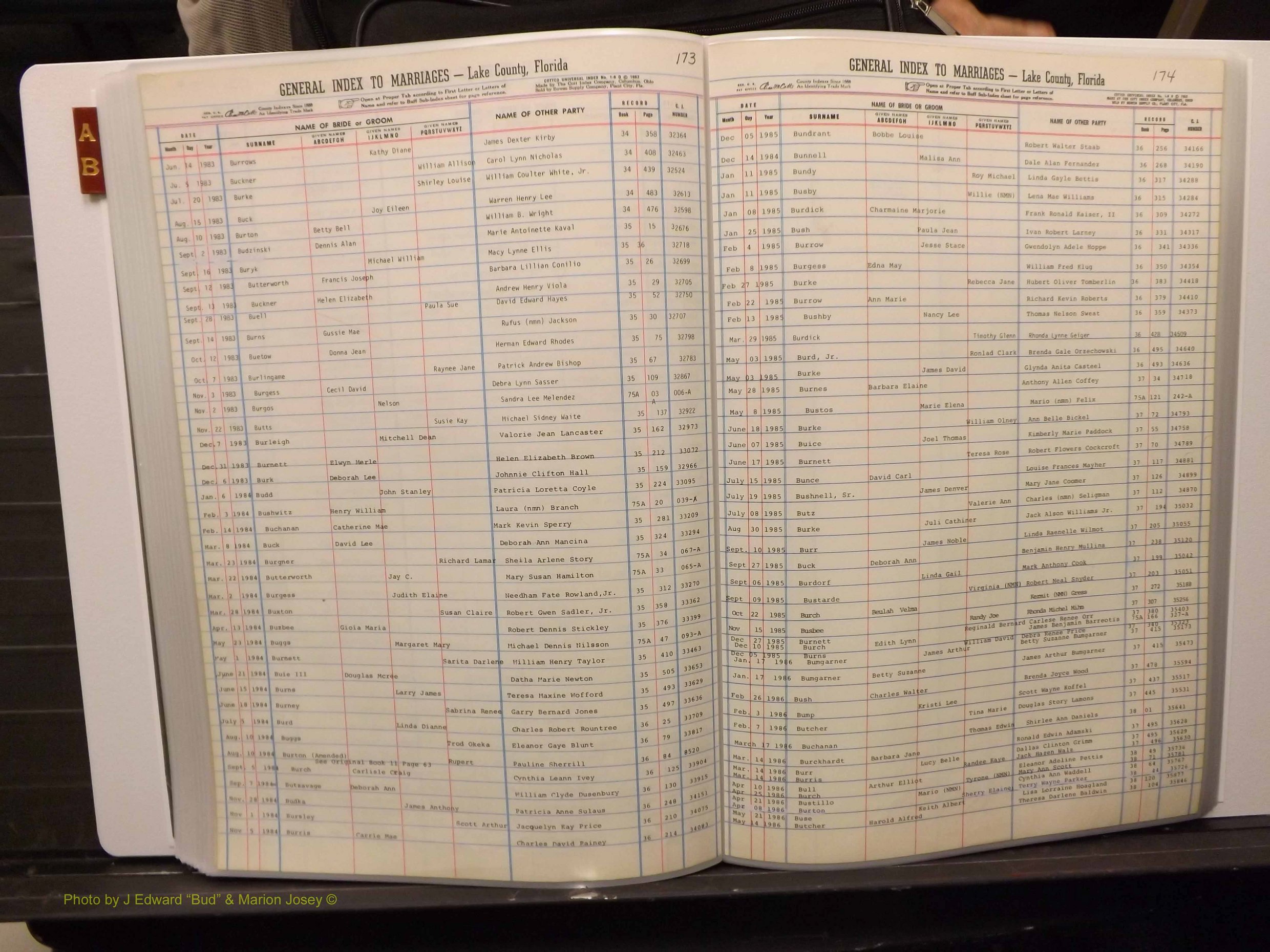 Lake Co, FL Marriage Index A-B, 1889-1986 (192).JPG