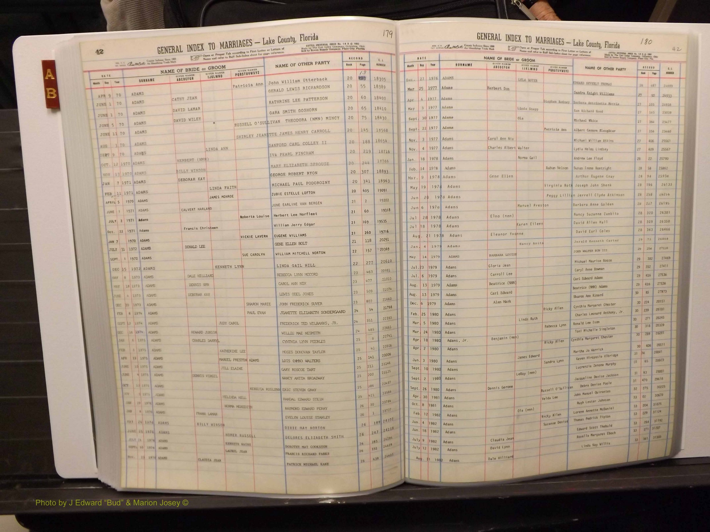 Lake Co, FL Marriage Index A-B, 1889-1986 (196).JPG