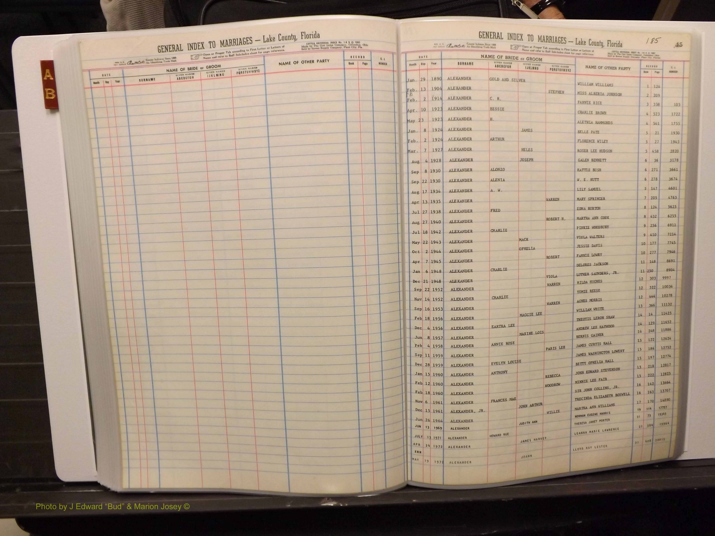 Lake Co, FL Marriage Index A-B, 1889-1986 (199).JPG