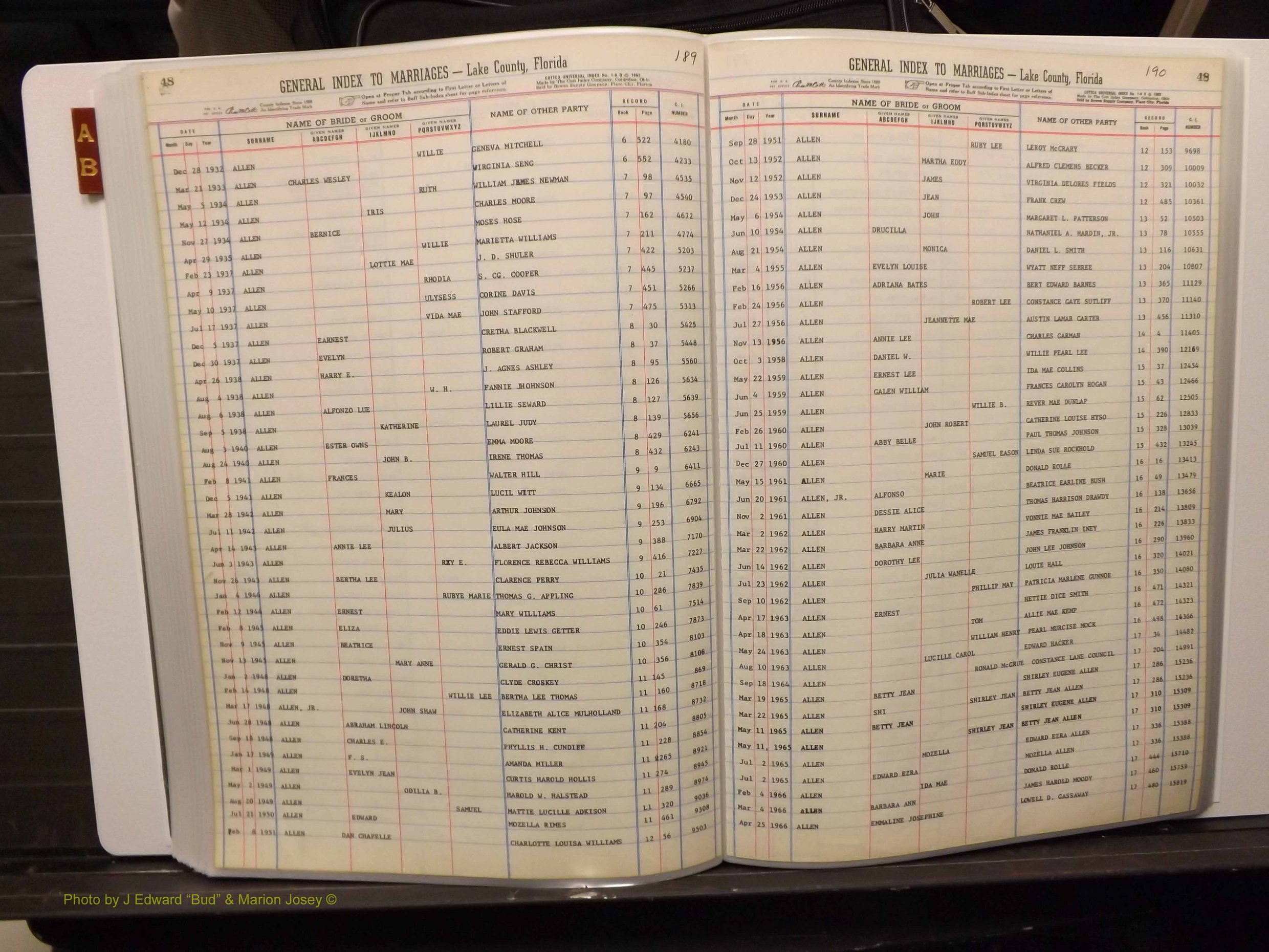 Lake Co, FL Marriage Index A-B, 1889-1986 (202).JPG