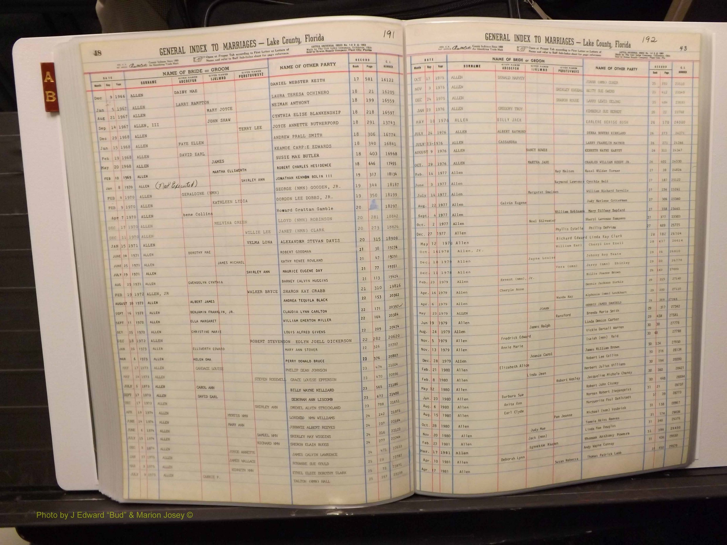Lake Co, FL Marriage Index A-B, 1889-1986 (203).JPG