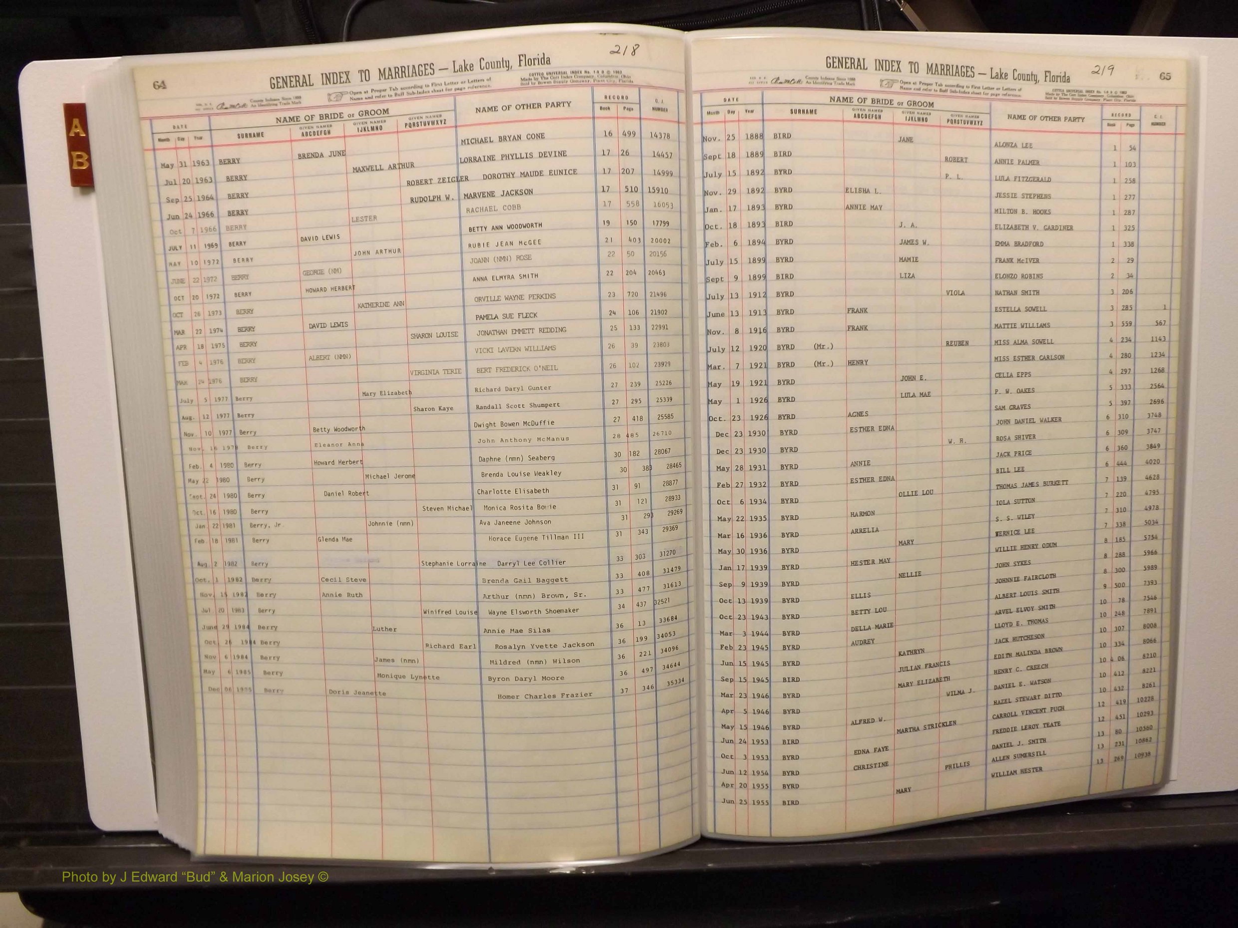 Lake Co, FL Marriage Index A-B, 1889-1986 (219).JPG