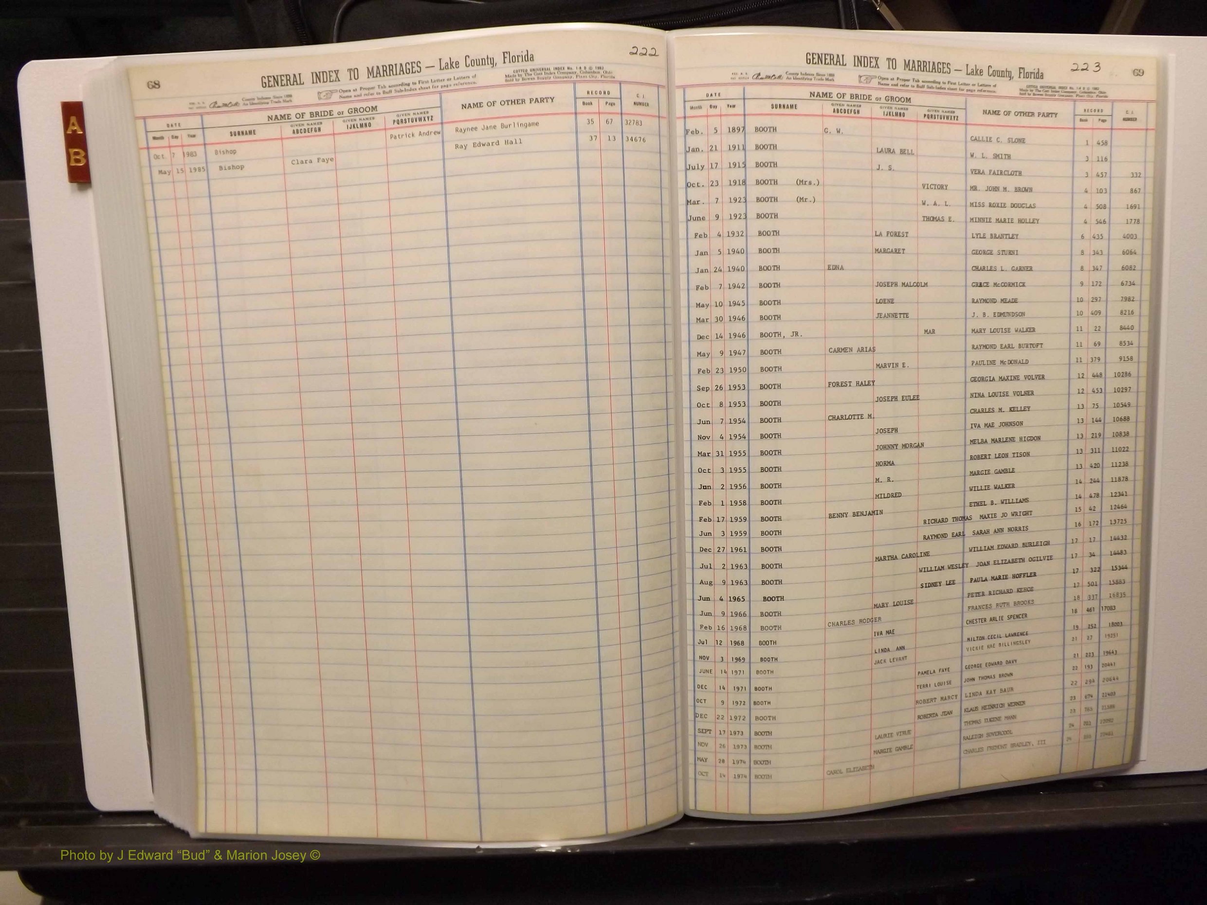 Lake Co, FL Marriage Index A-B, 1889-1986 (221).JPG