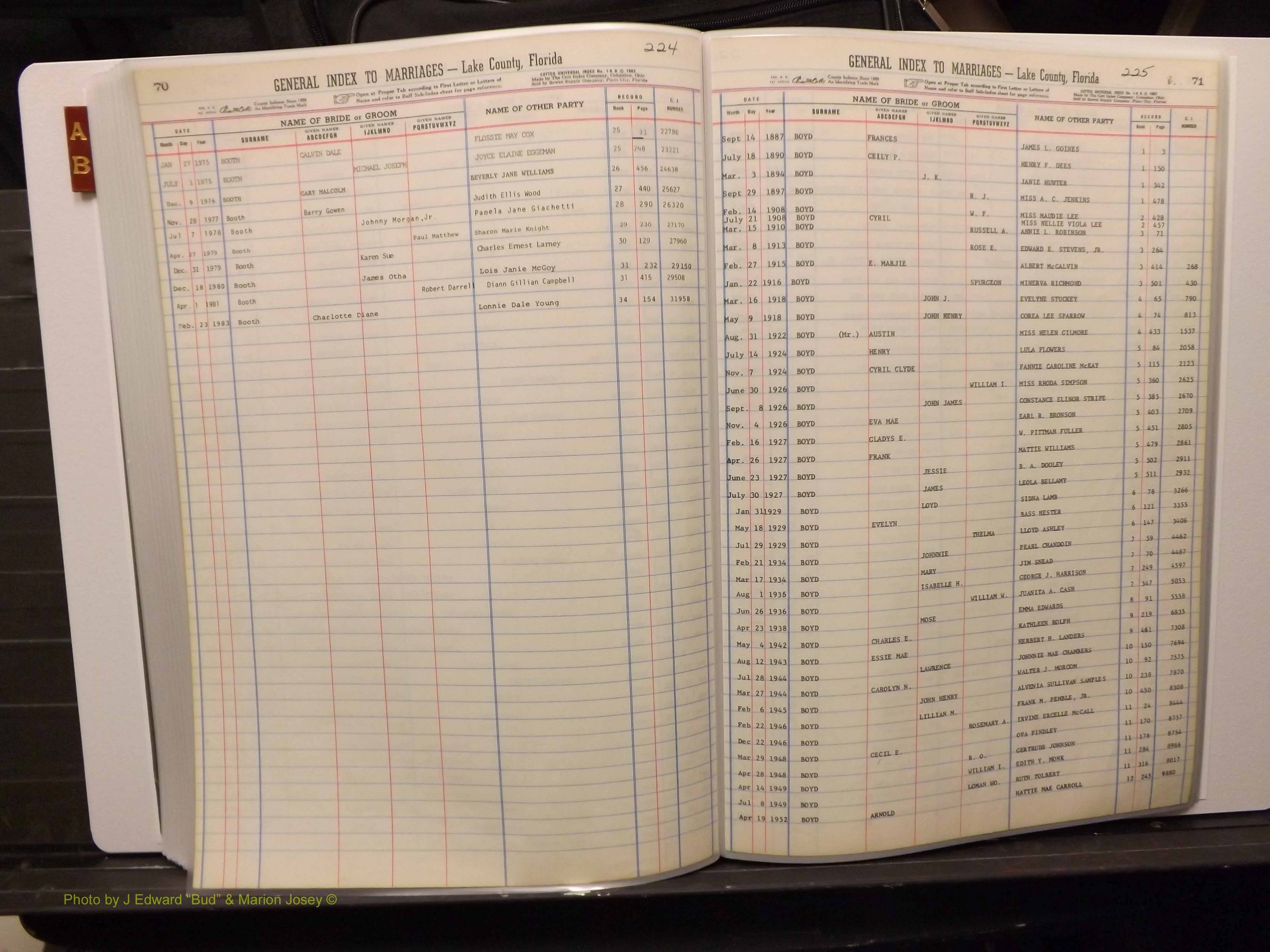 Lake Co, FL Marriage Index A-B, 1889-1986 (222).JPG