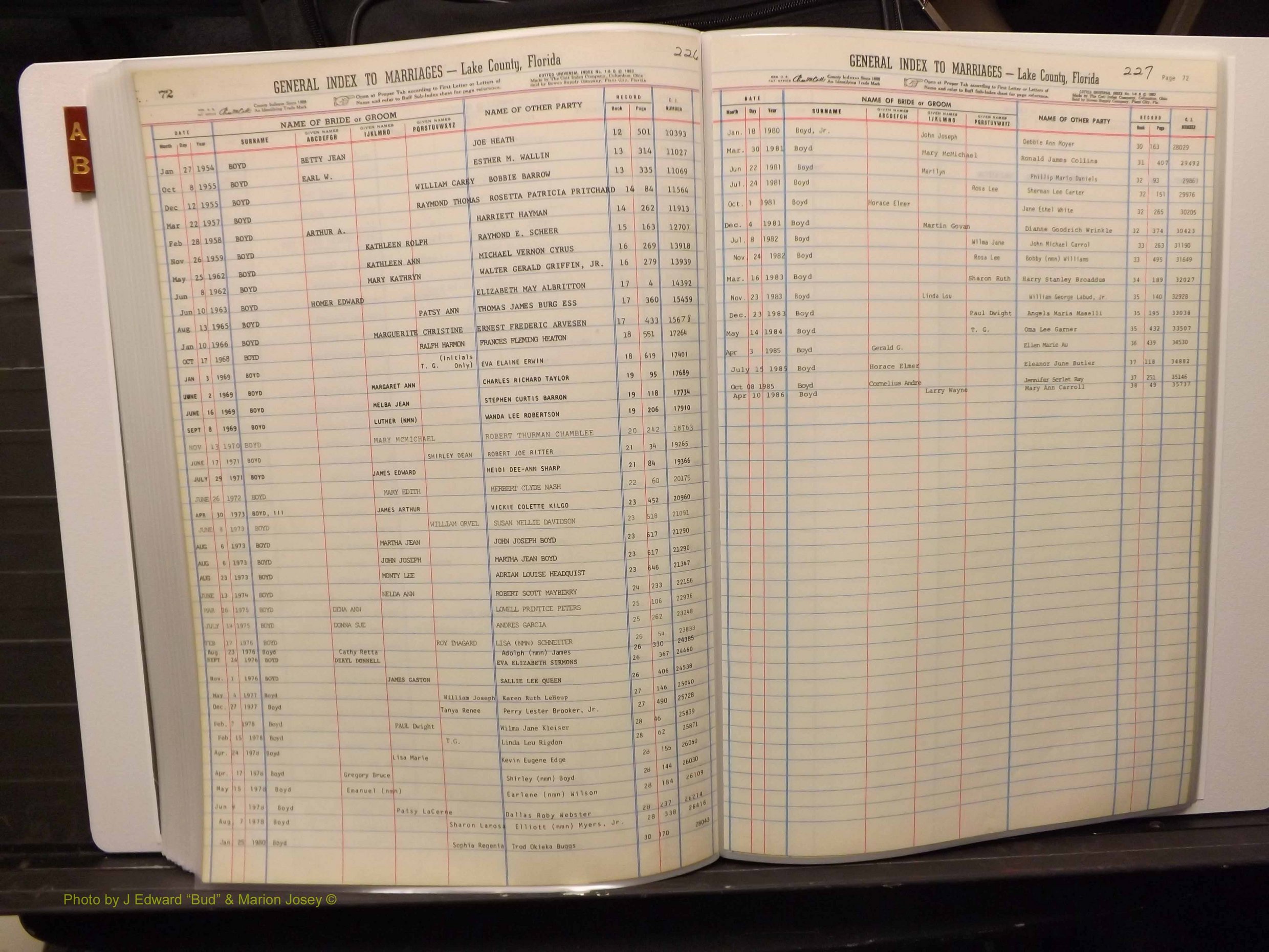 Lake Co, FL Marriage Index A-B, 1889-1986 (223).JPG