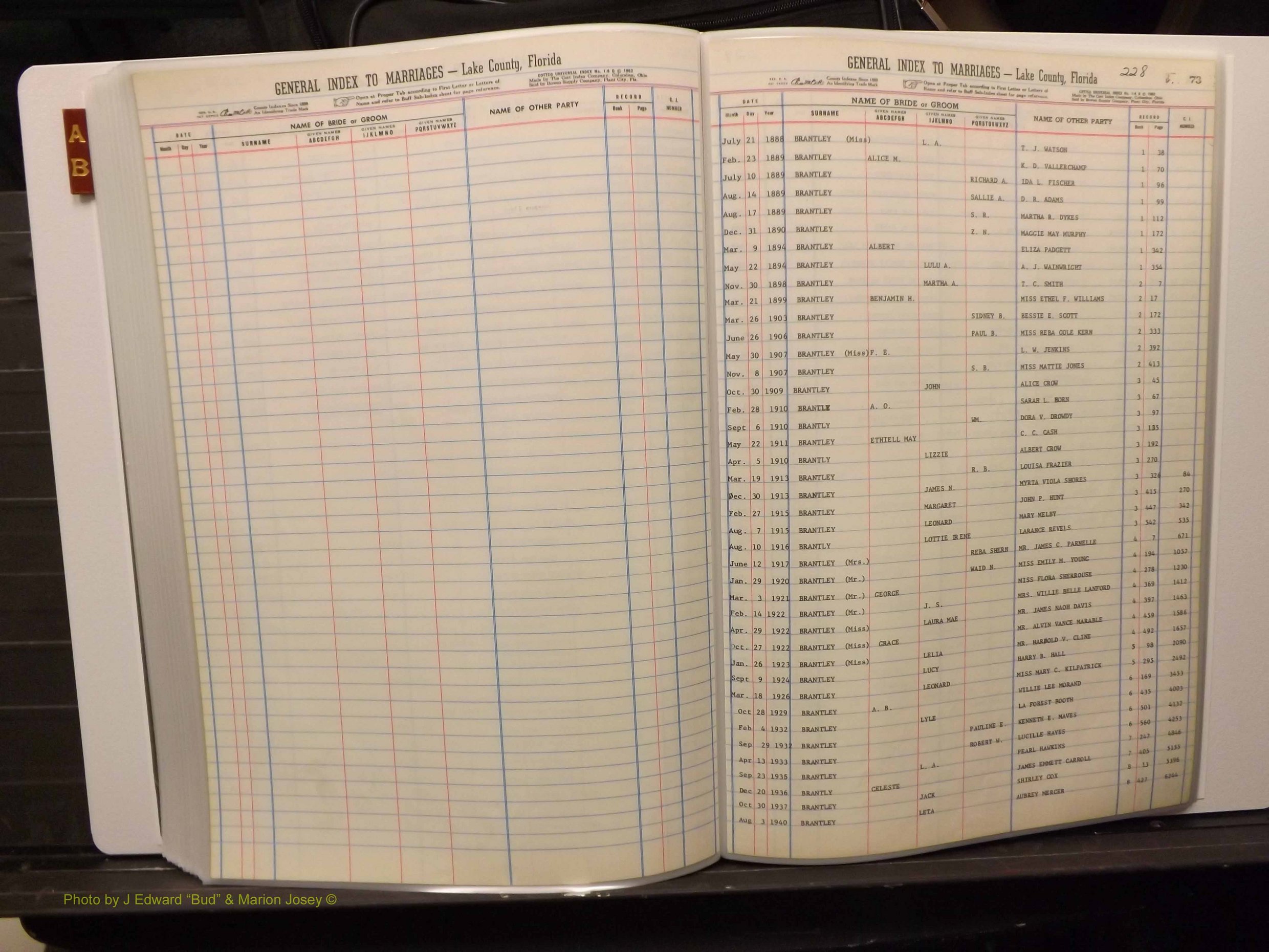 Lake Co, FL Marriage Index A-B, 1889-1986 (224).JPG