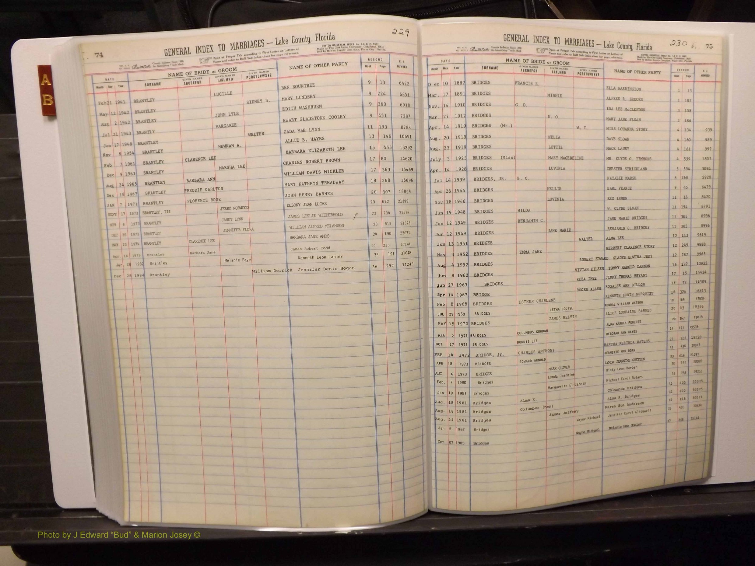Lake Co, FL Marriage Index A-B, 1889-1986 (225).JPG