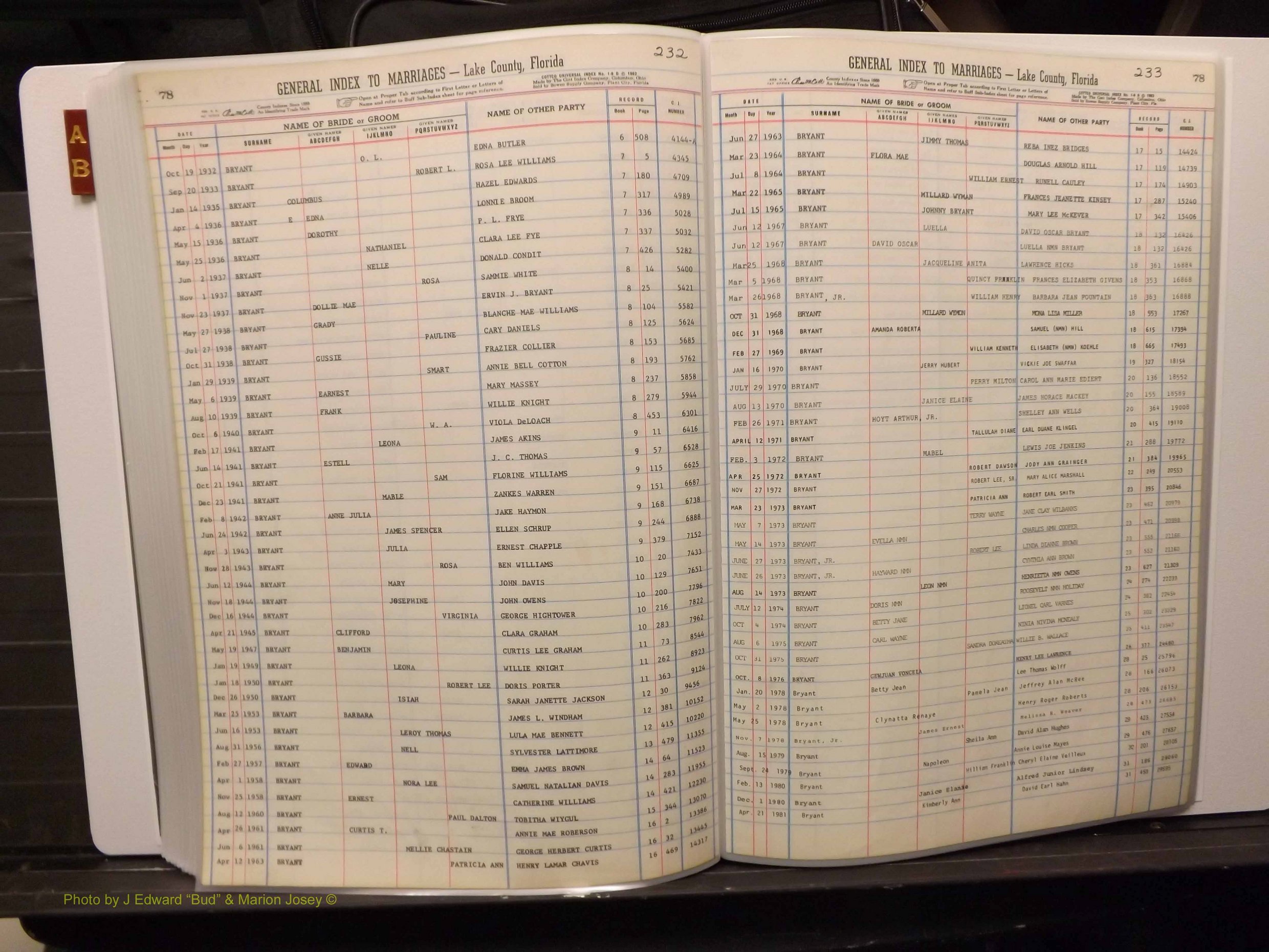 Lake Co, FL Marriage Index A-B, 1889-1986 (227).JPG