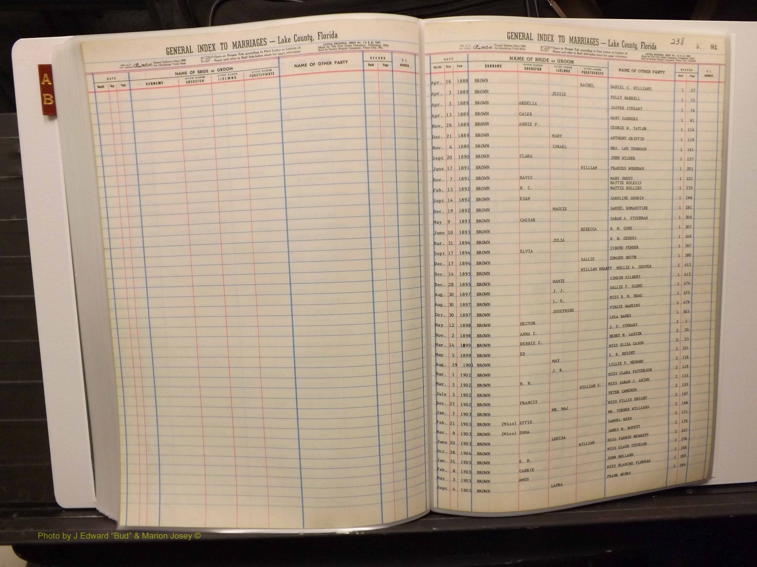 Lake Co, FL Marriage Index A-B, 1889-1986 (230).JPG