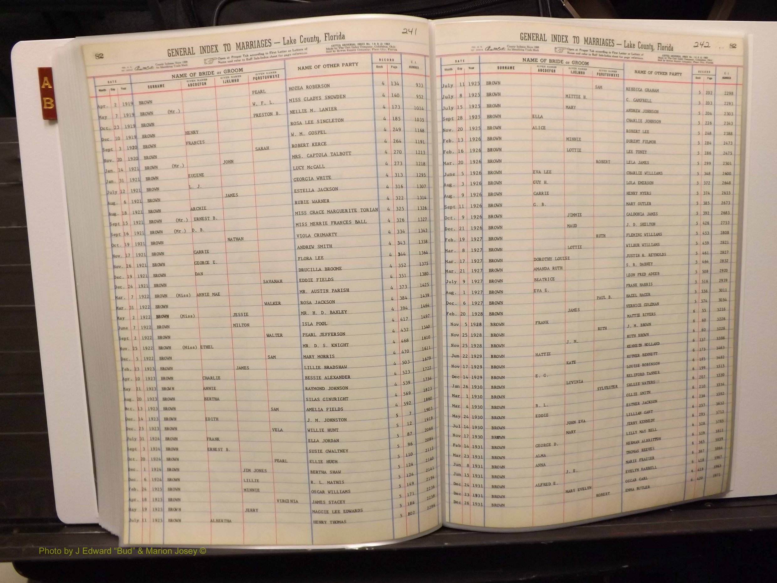 Lake Co, FL Marriage Index A-B, 1889-1986 (232).JPG