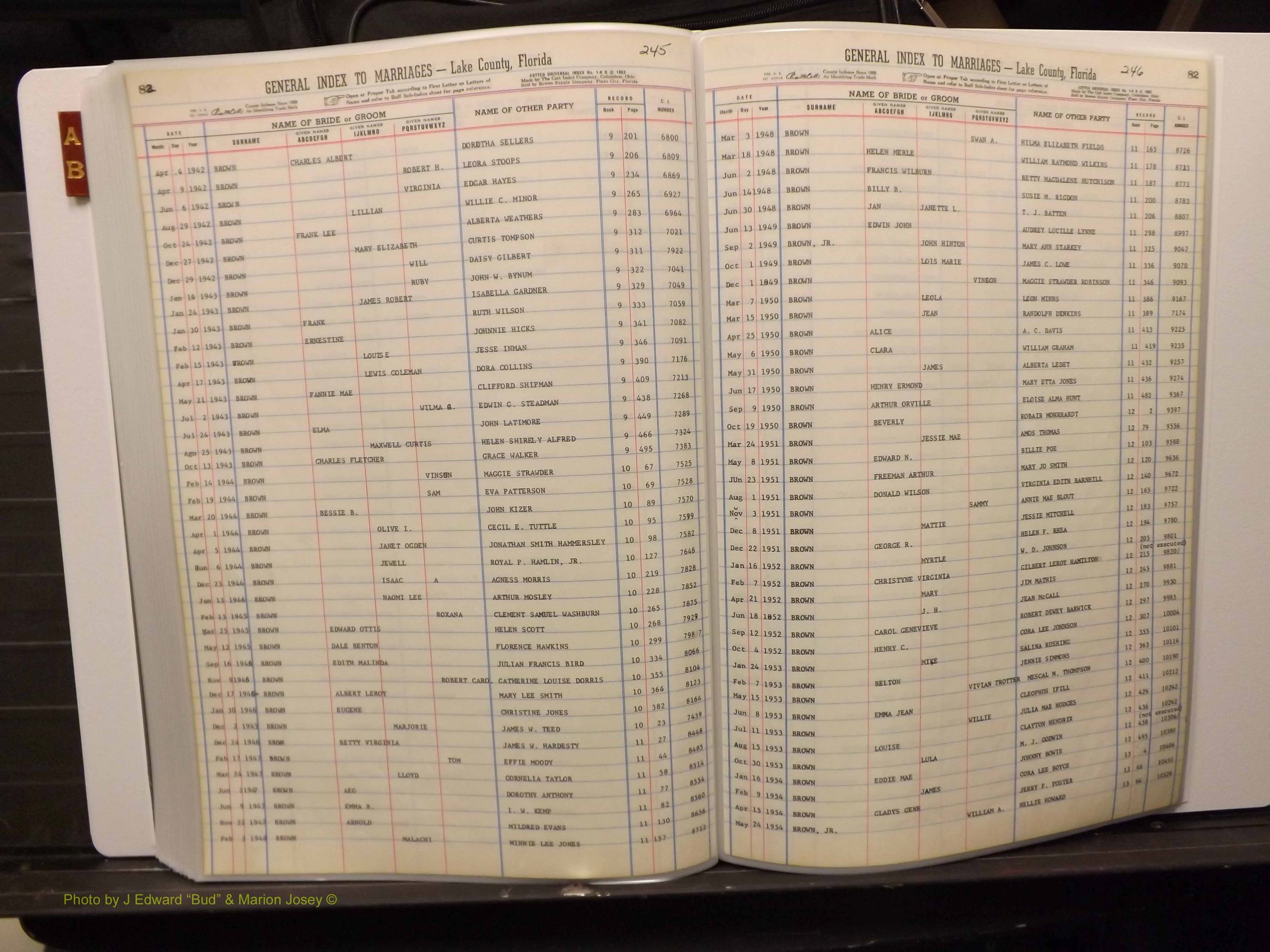 Lake Co, FL Marriage Index A-B, 1889-1986 (234).JPG