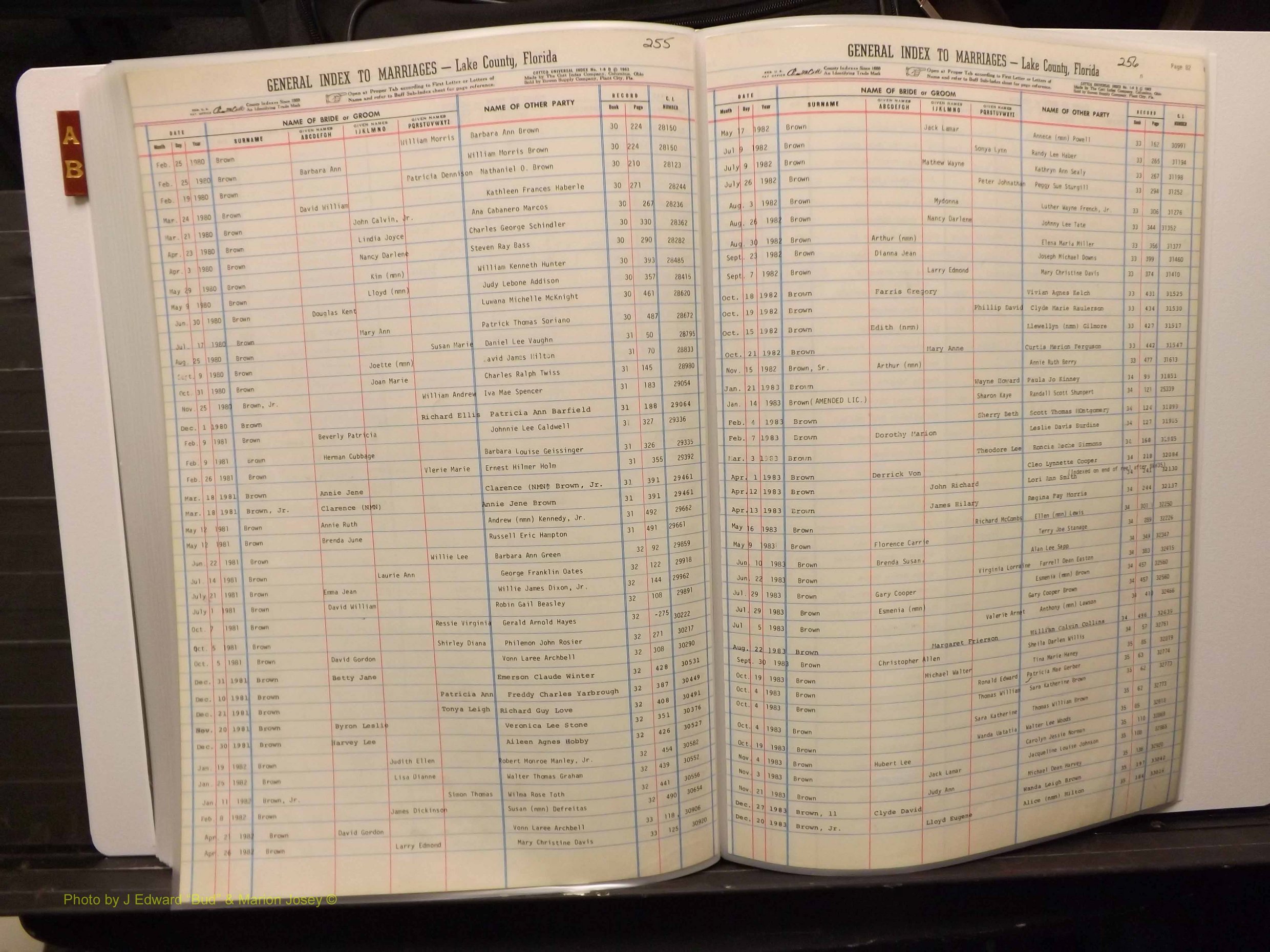 Lake Co, FL Marriage Index A-B, 1889-1986 (239).JPG
