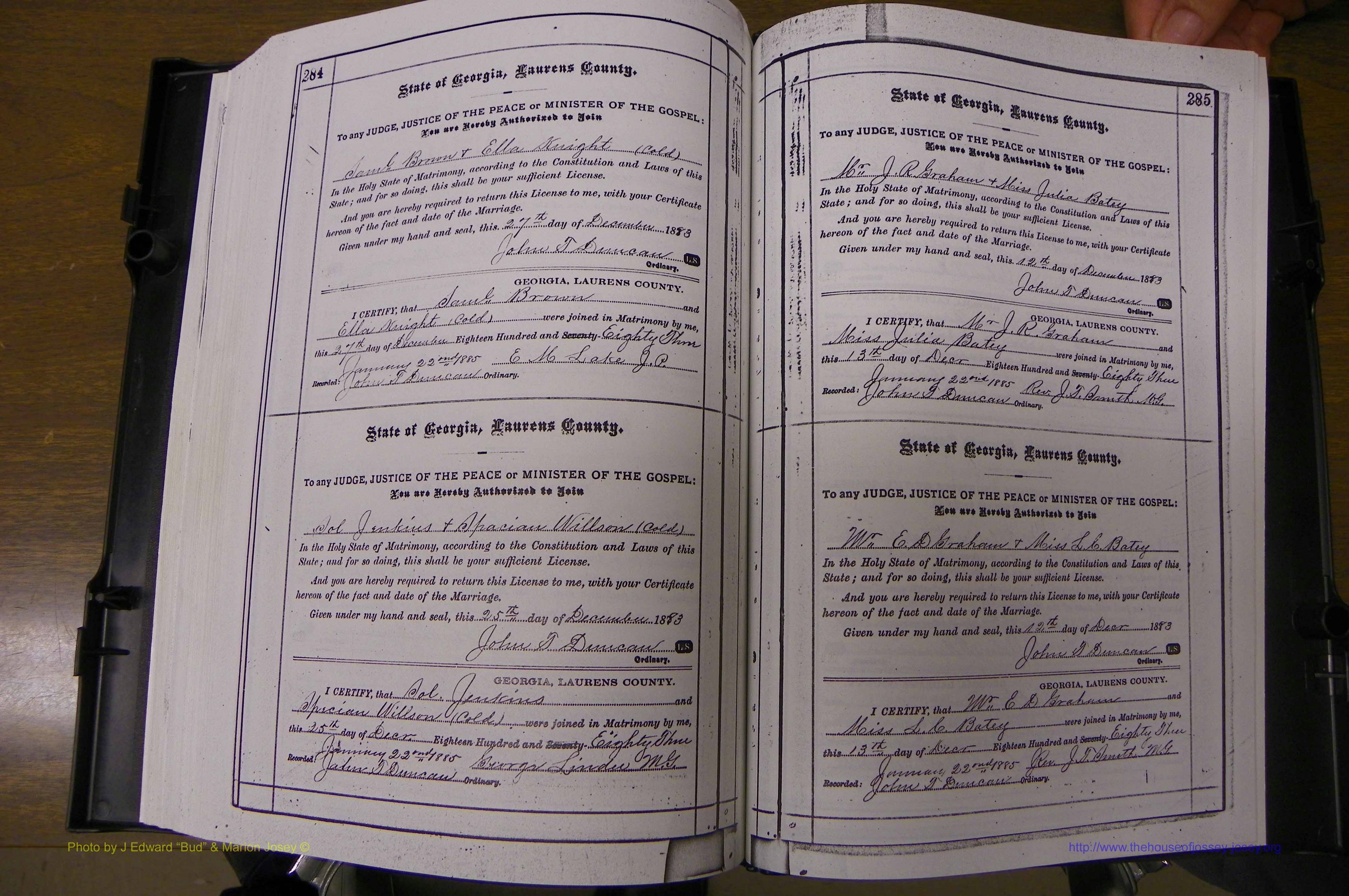 Laurens Co, GA, Marriages 1879 - 1886, P 284-285.JPG