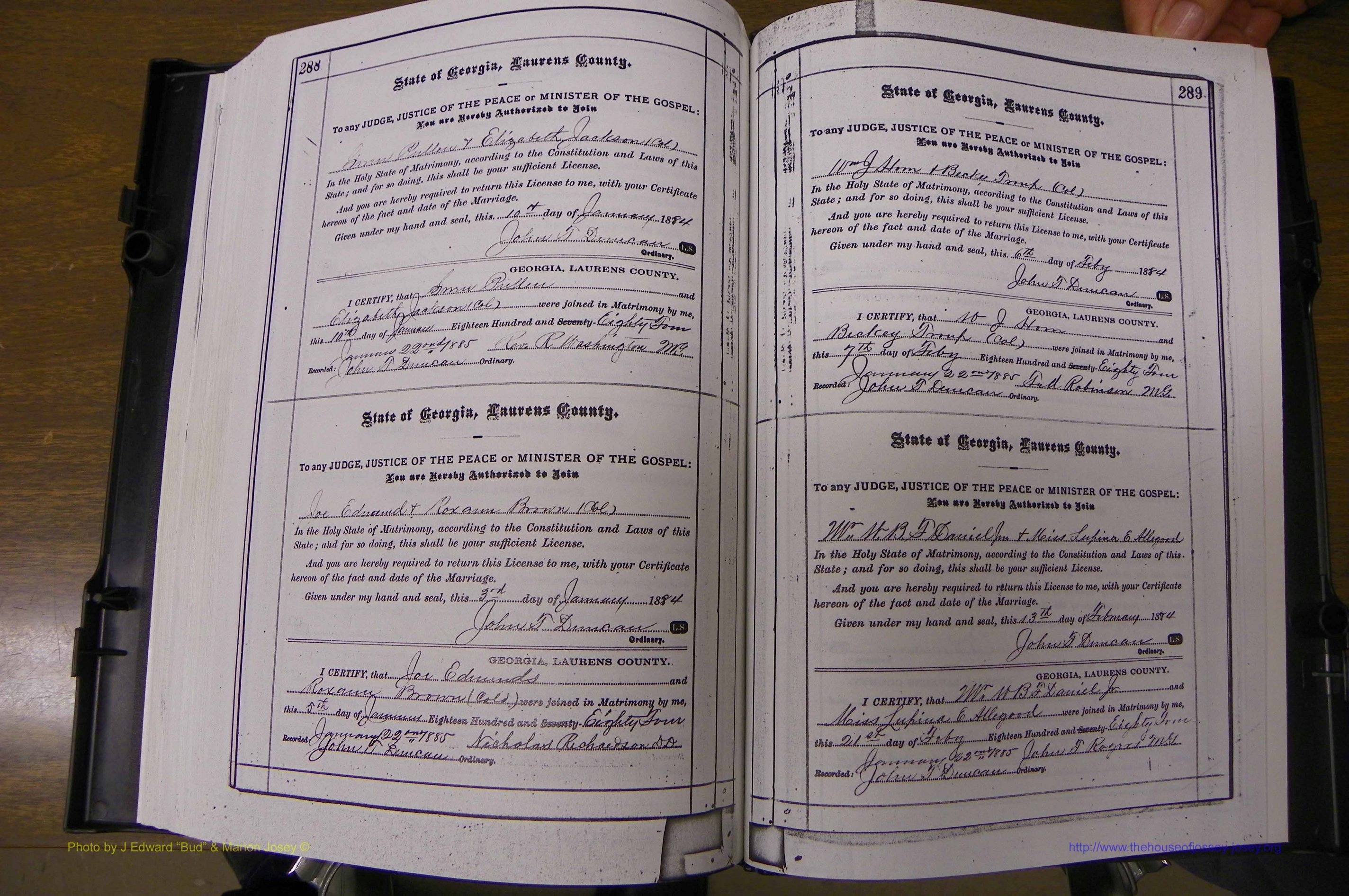 Laurens Co, GA, Marriages 1879 - 1886, P 288-289.JPG