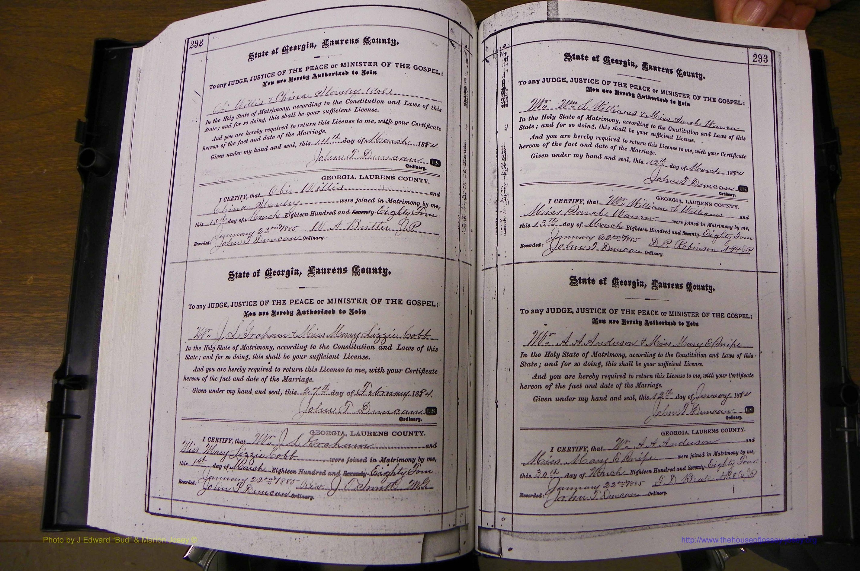 Laurens Co, GA, Marriages 1879 - 1886, P 292-293.JPG