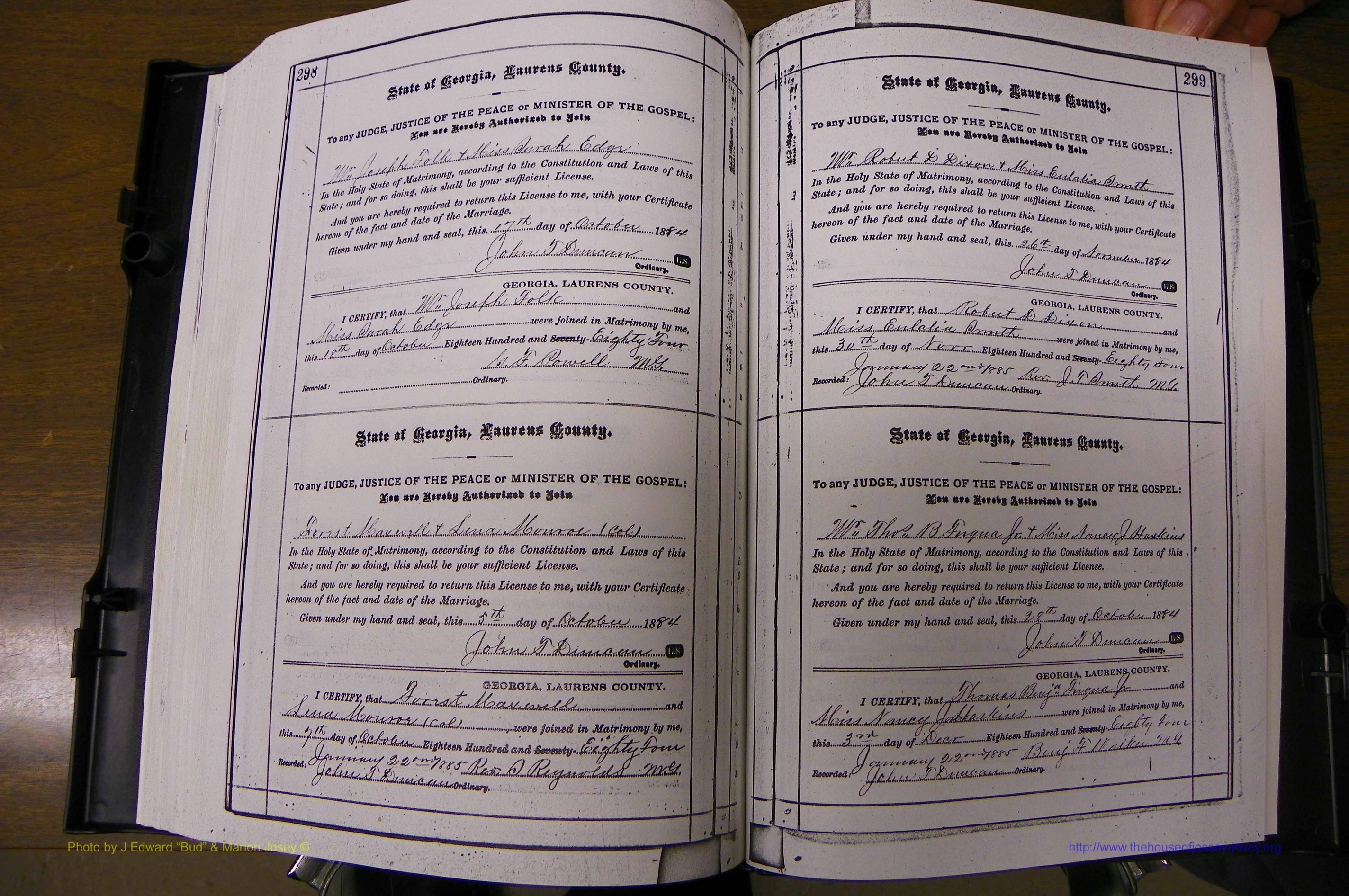 Laurens Co, GA, Marriages 1879 - 1886, P 298-299.JPG
