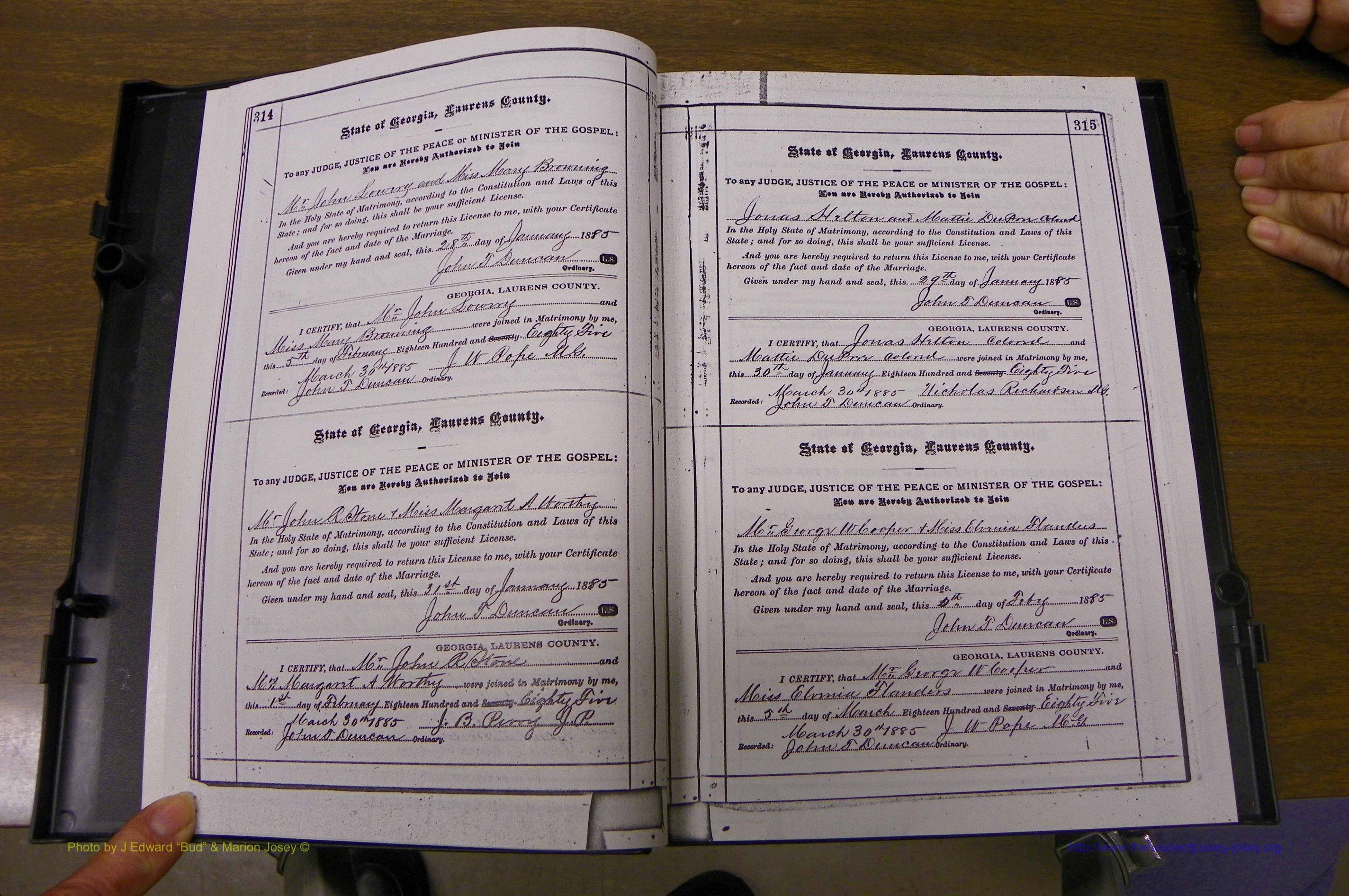 Laurens Co, GA, Marriages 1879 - 1886, P 314-315.JPG