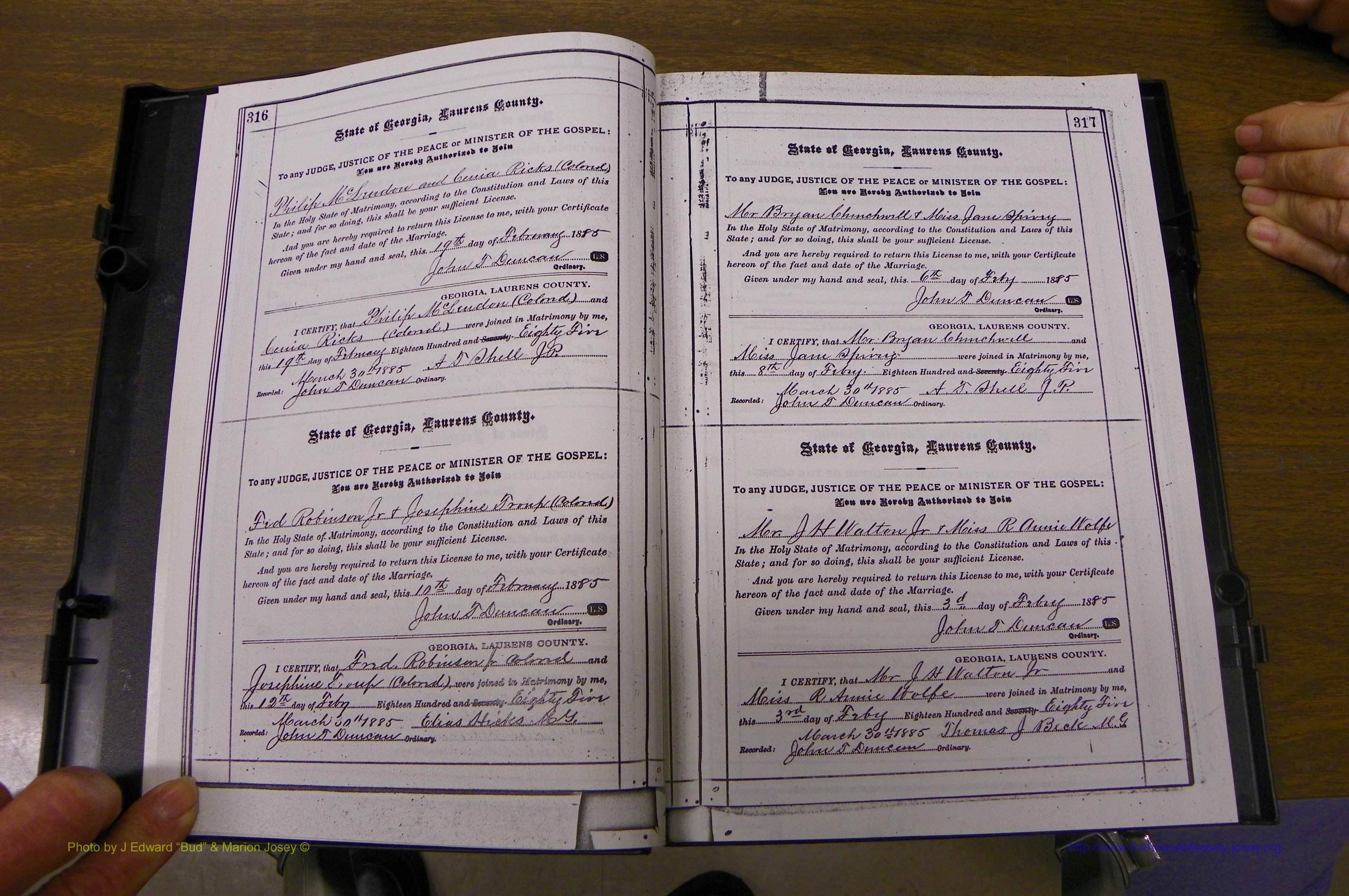 Laurens Co, GA, Marriages 1879 - 1886, P 316-317.JPG