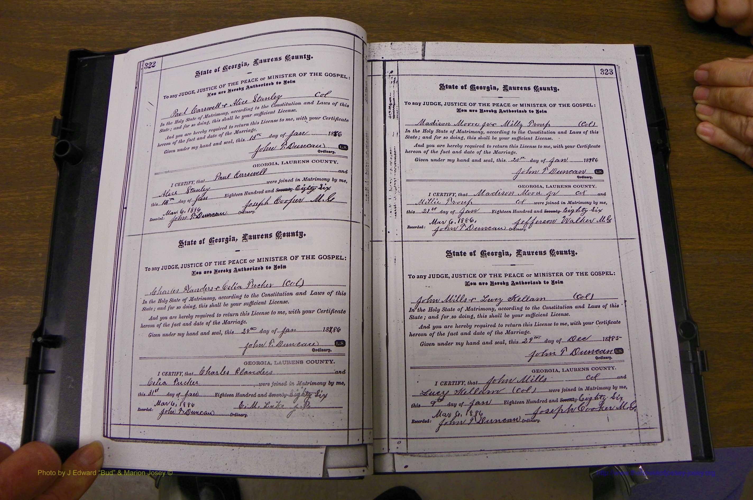 Laurens Co, GA, Marriages 1879 - 1886, P 322-323.JPG
