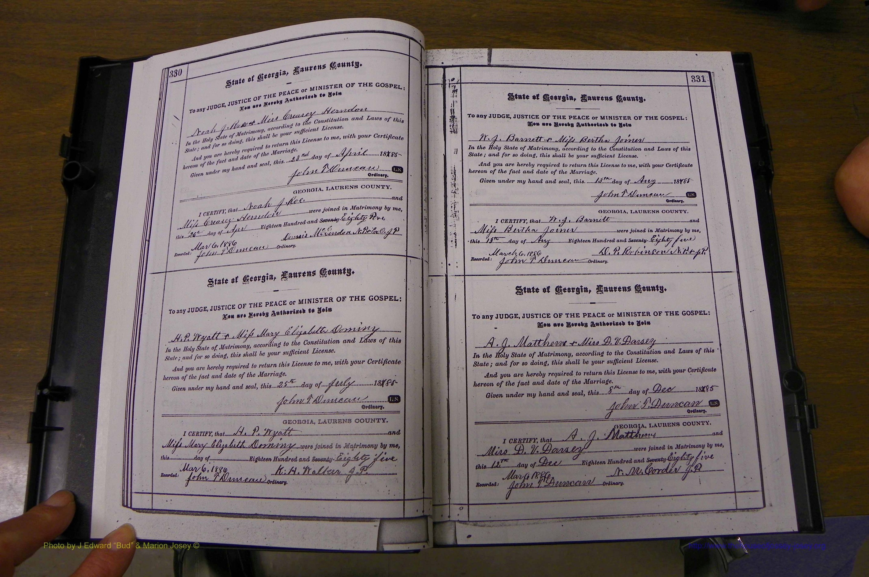 Laurens Co, GA, Marriages 1879 - 1886, P 330-331.JPG