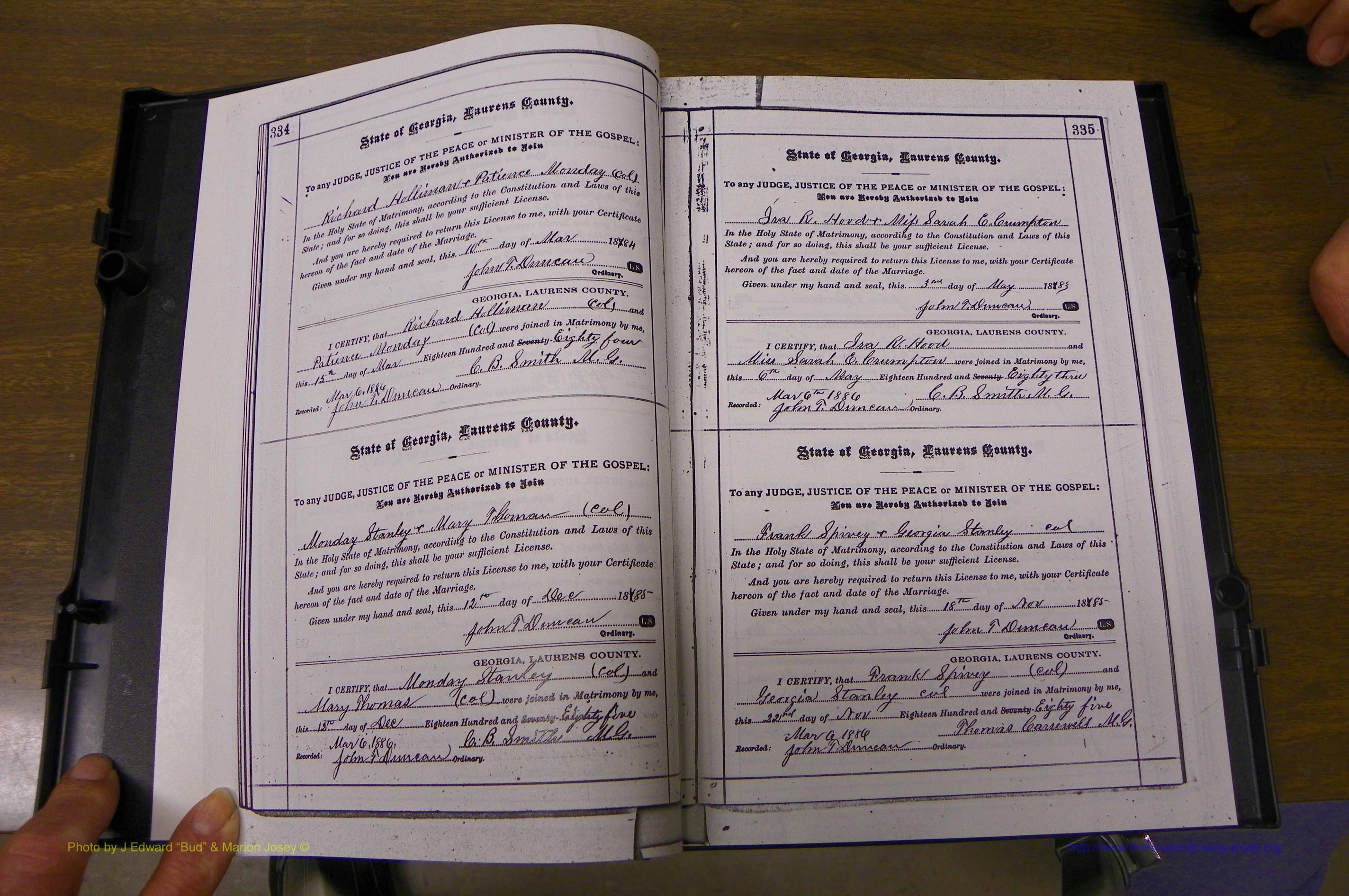 Laurens Co, GA, Marriages 1879 - 1886, P 334-335.JPG