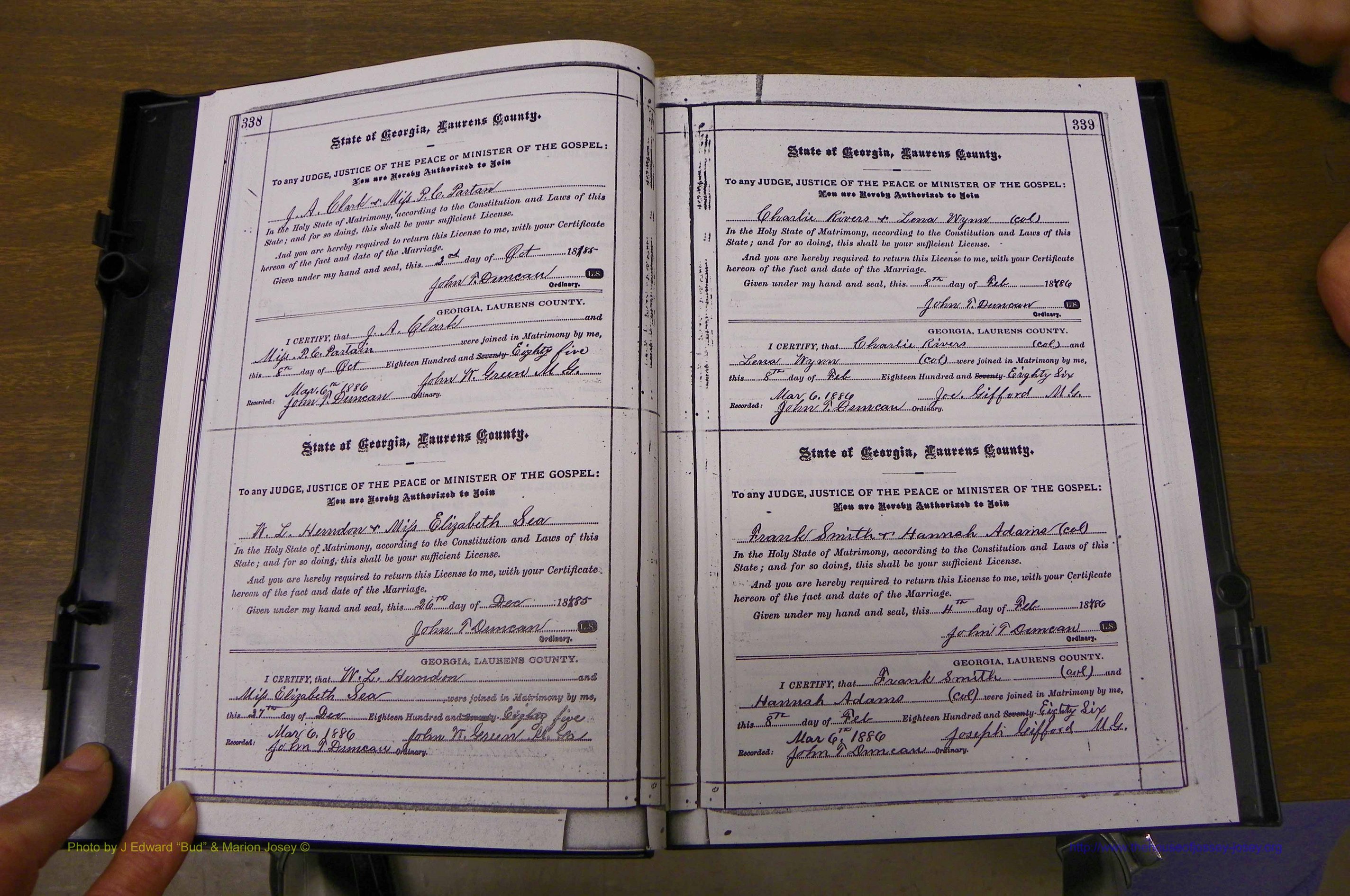 Laurens Co, GA, Marriages 1879 - 1886, P 338-339.JPG