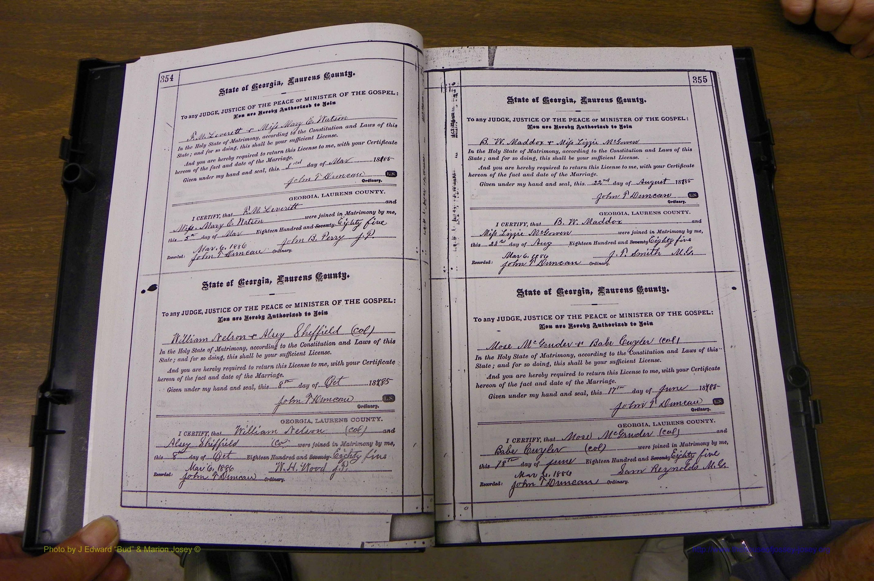 Laurens Co, GA, Marriages 1879 - 1886, P 354-355.JPG