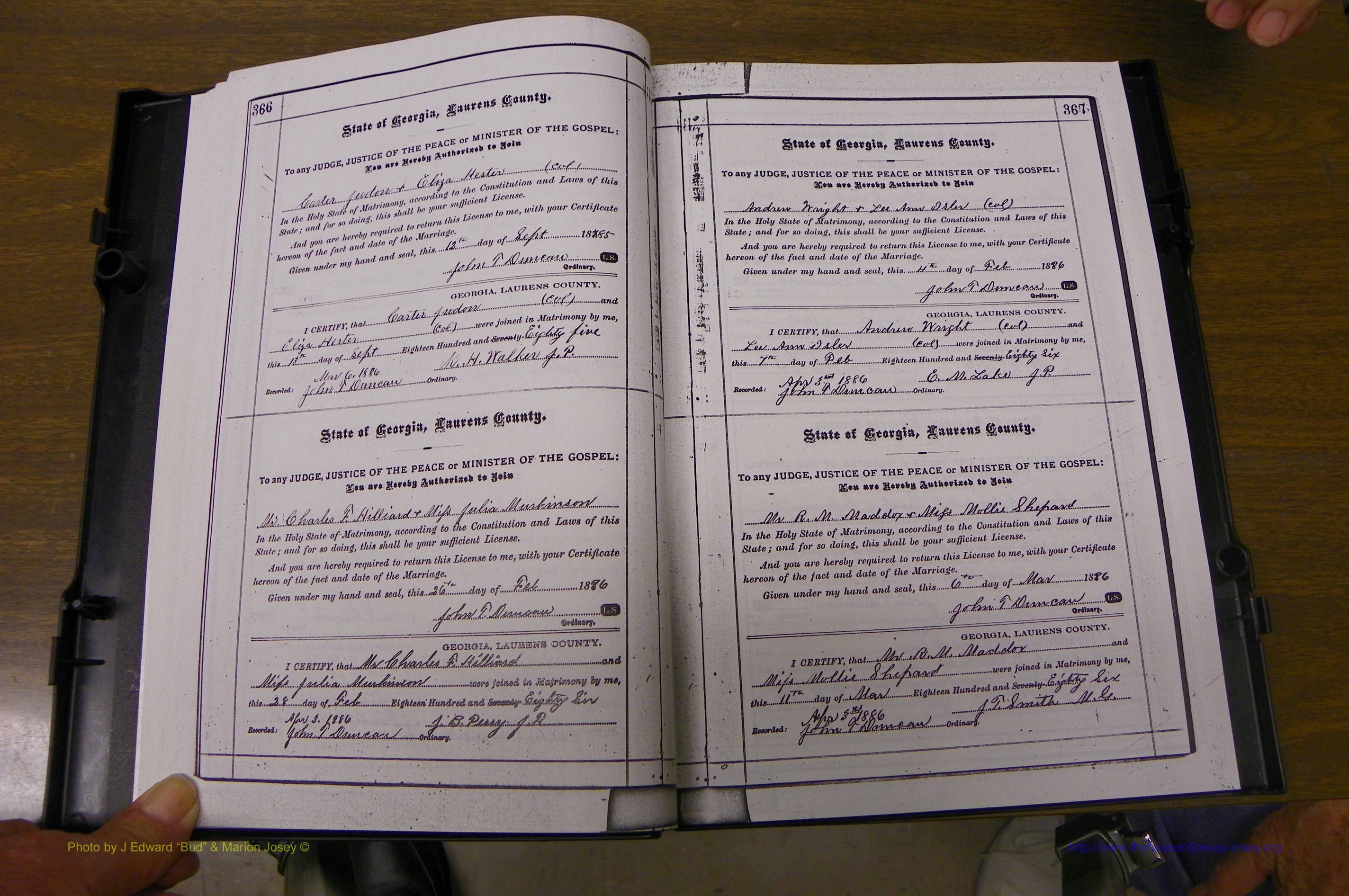 Laurens Co, GA, Marriages 1879 - 1886, P 366-367.JPG