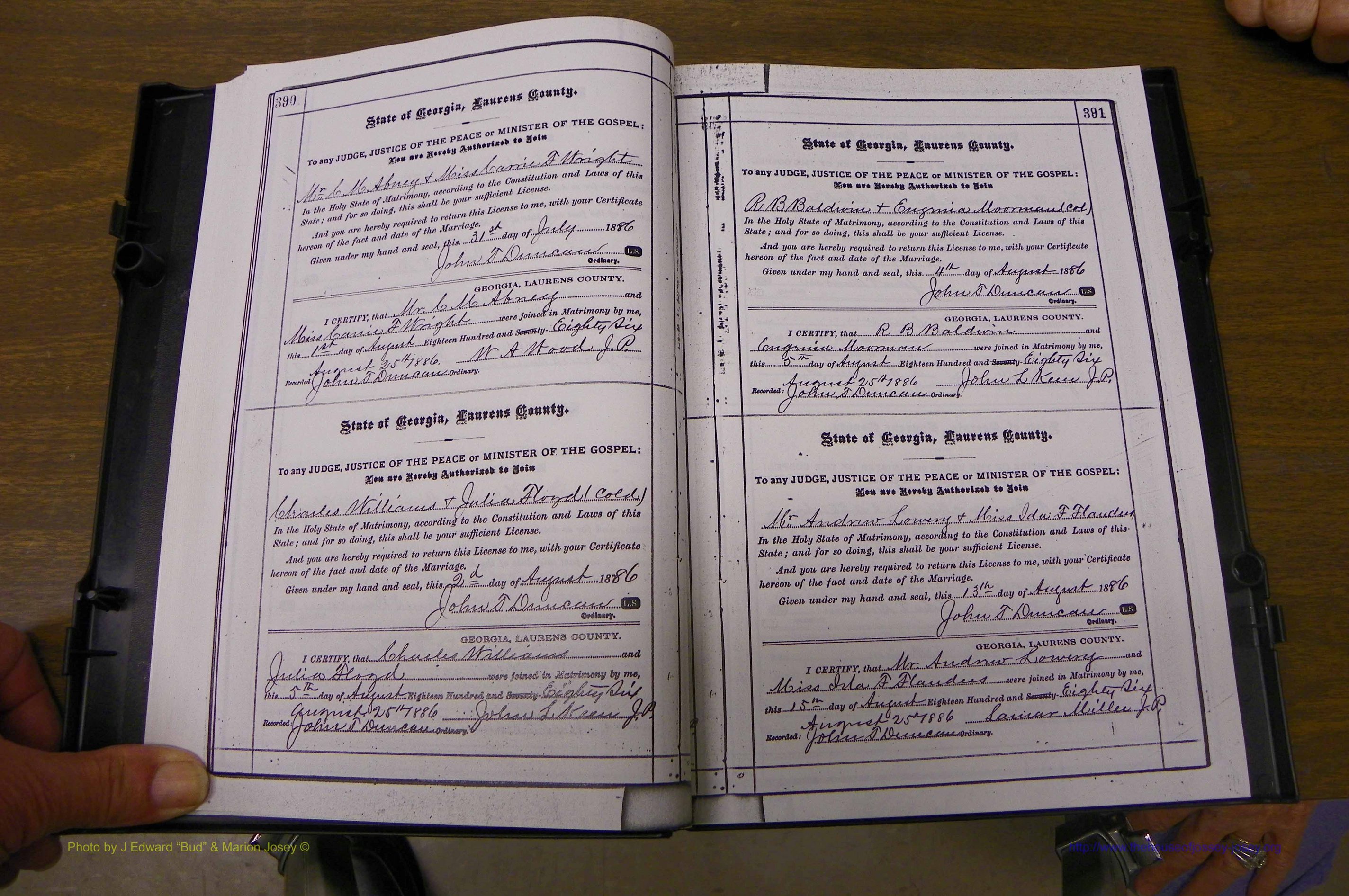 Laurens Co, GA, Marriages 1879 - 1886, P 390-391.JPG