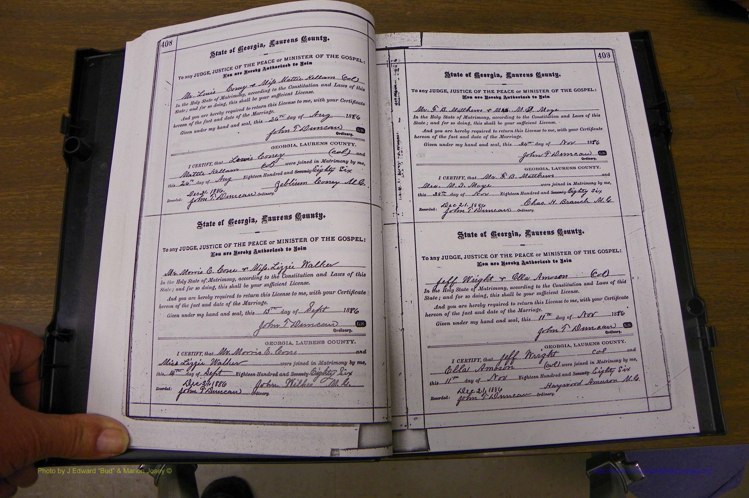 Laurens Co, GA, Marriages 1879 - 1886, P 408-409.JPG