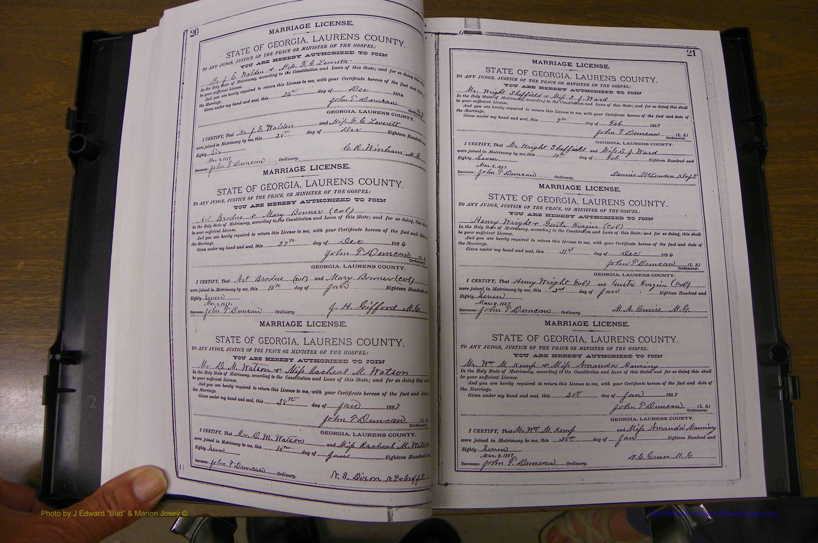Laurens Co, GA, Marriages Book K, 1886 - 1896, P 020-021.JPG