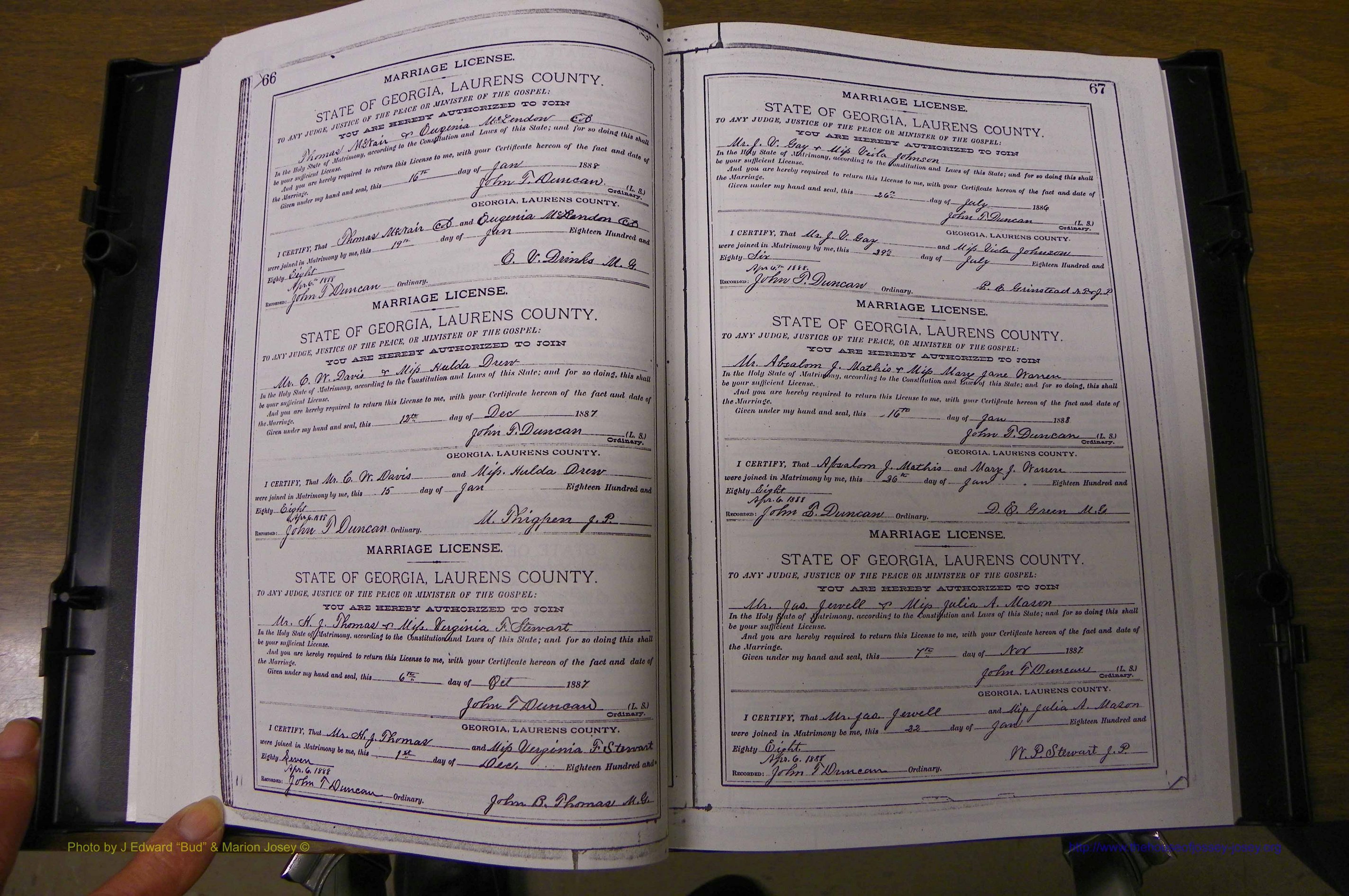 Laurens Co, GA, Marriages Book K, 1886 - 1896, P 066-067.JPG