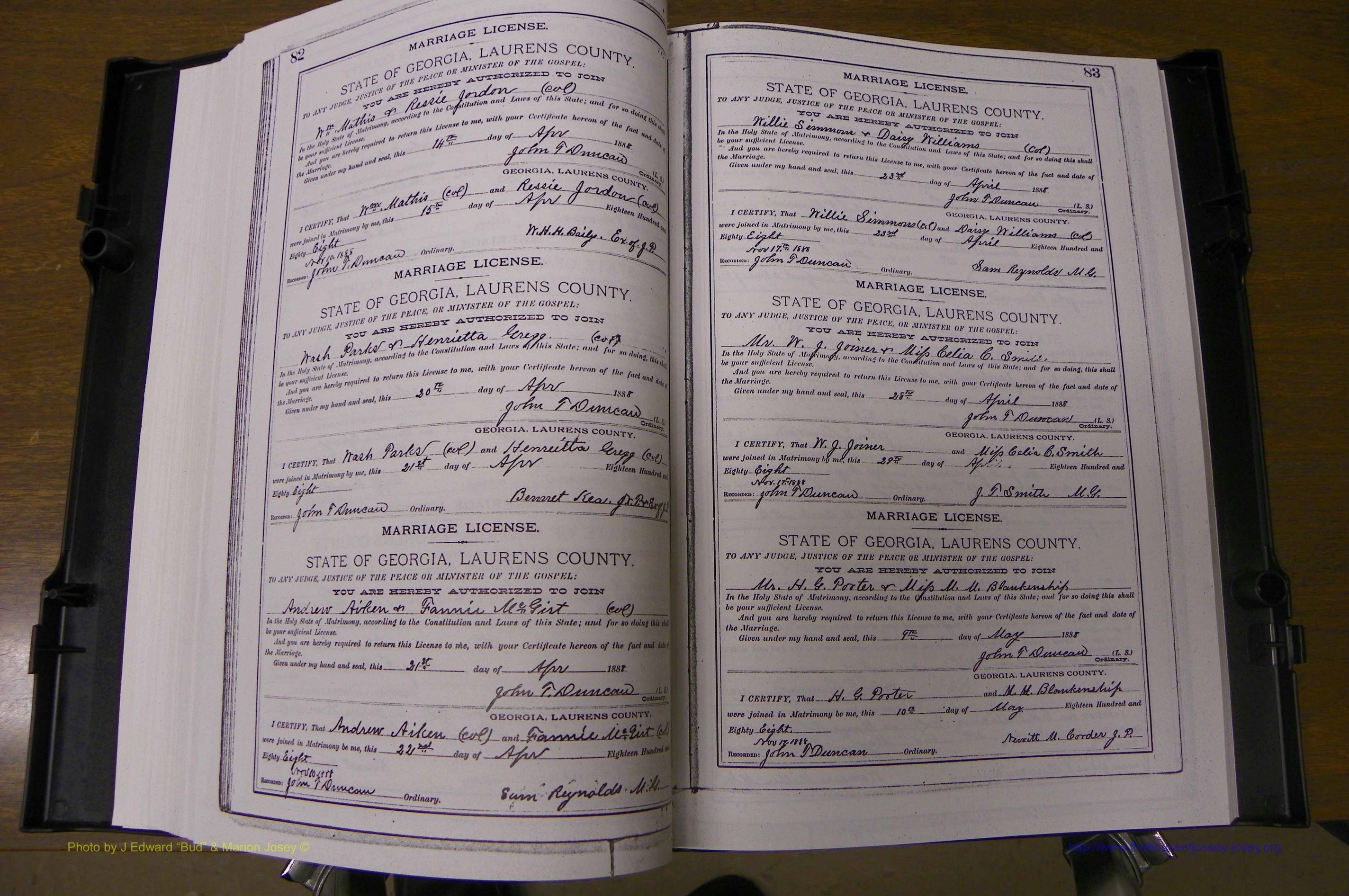 Laurens Co, GA, Marriages Book K, 1886 - 1896, P 082-083.JPG