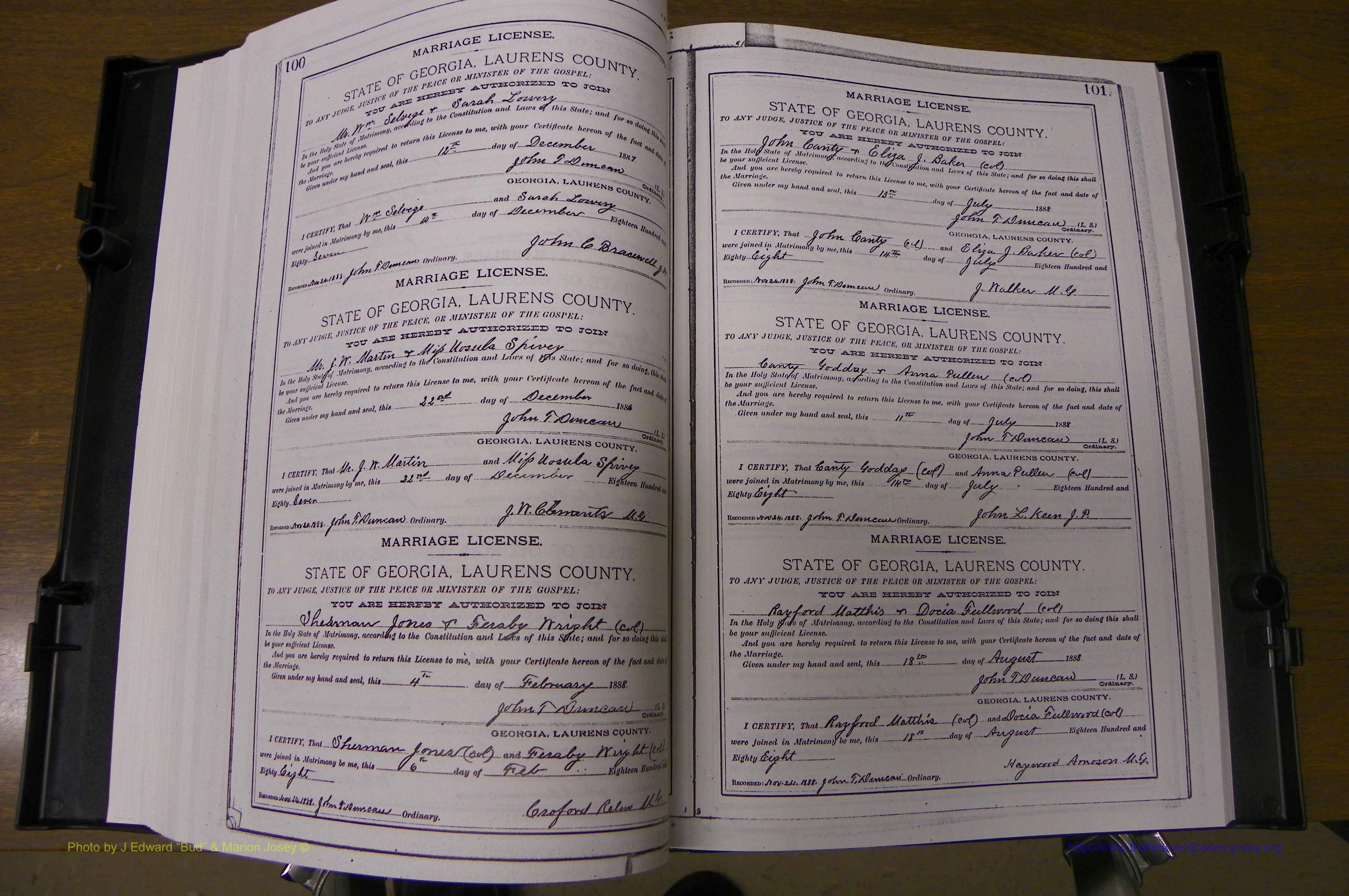 Laurens Co, GA, Marriages Book K, 1886 - 1896, P 100-101.JPG